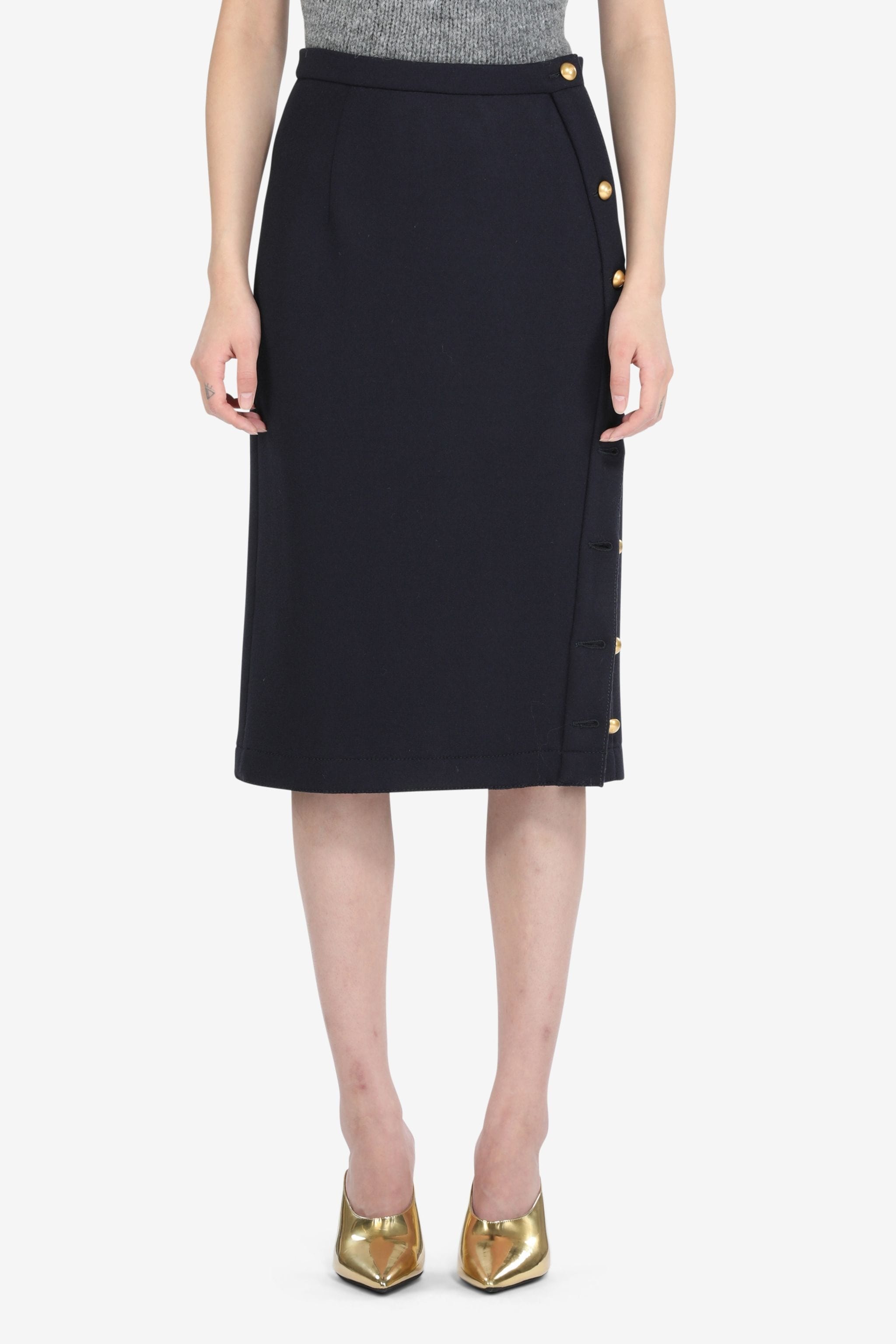 BUTTON-EMBELLISHED TAILORED SKIRT - 1