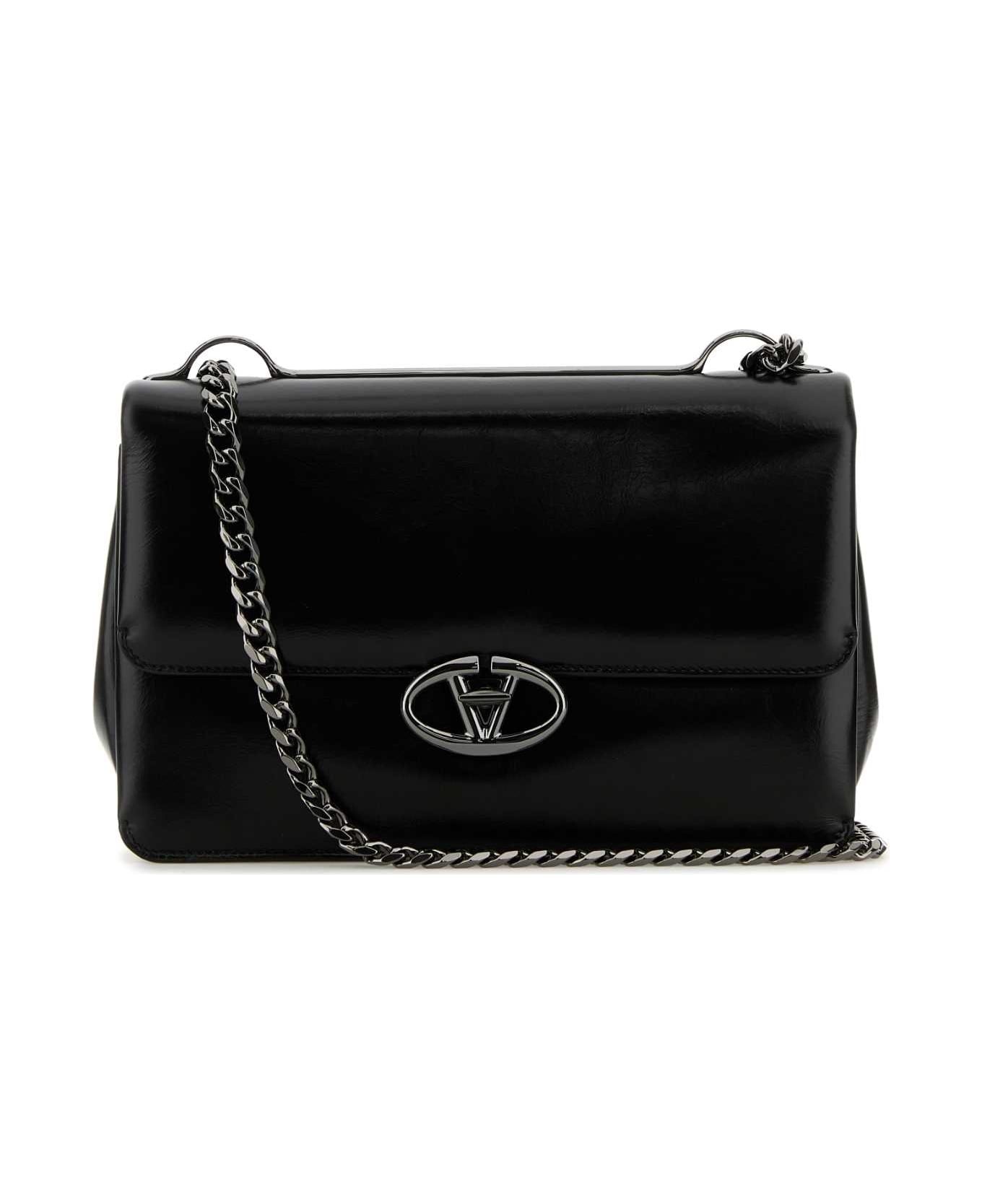 Black Leather Medium Vlogo Shoulder Bag - 1