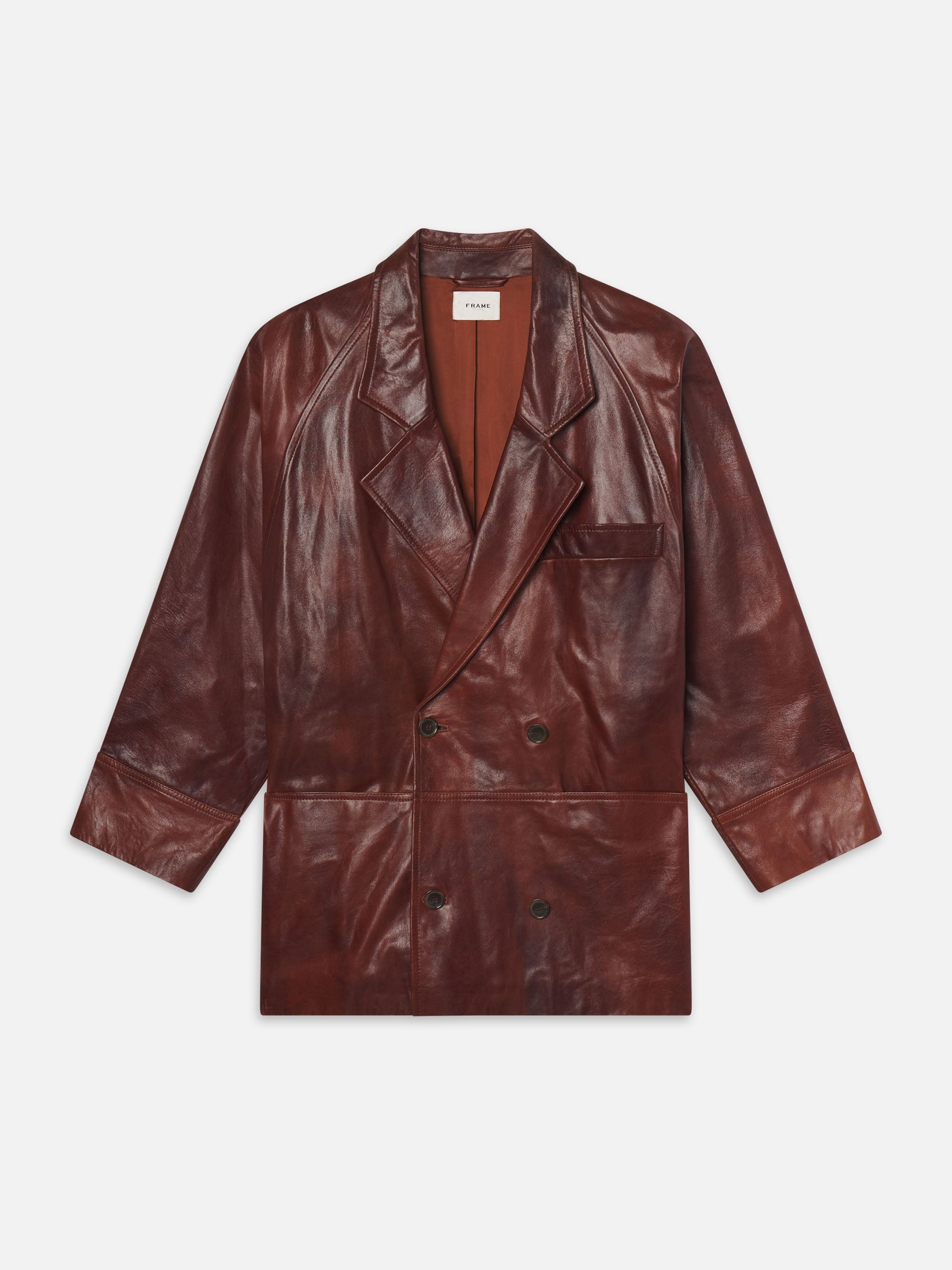 Oversized Leather Jacket in Bourbon - 1
