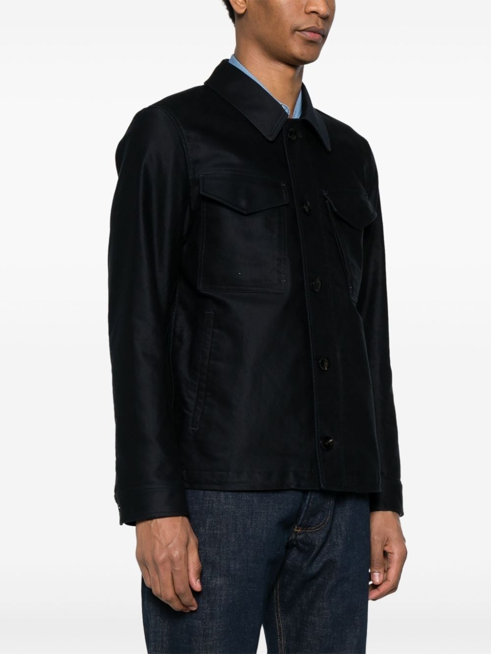 spread-collar cotton shirt jacket - 3