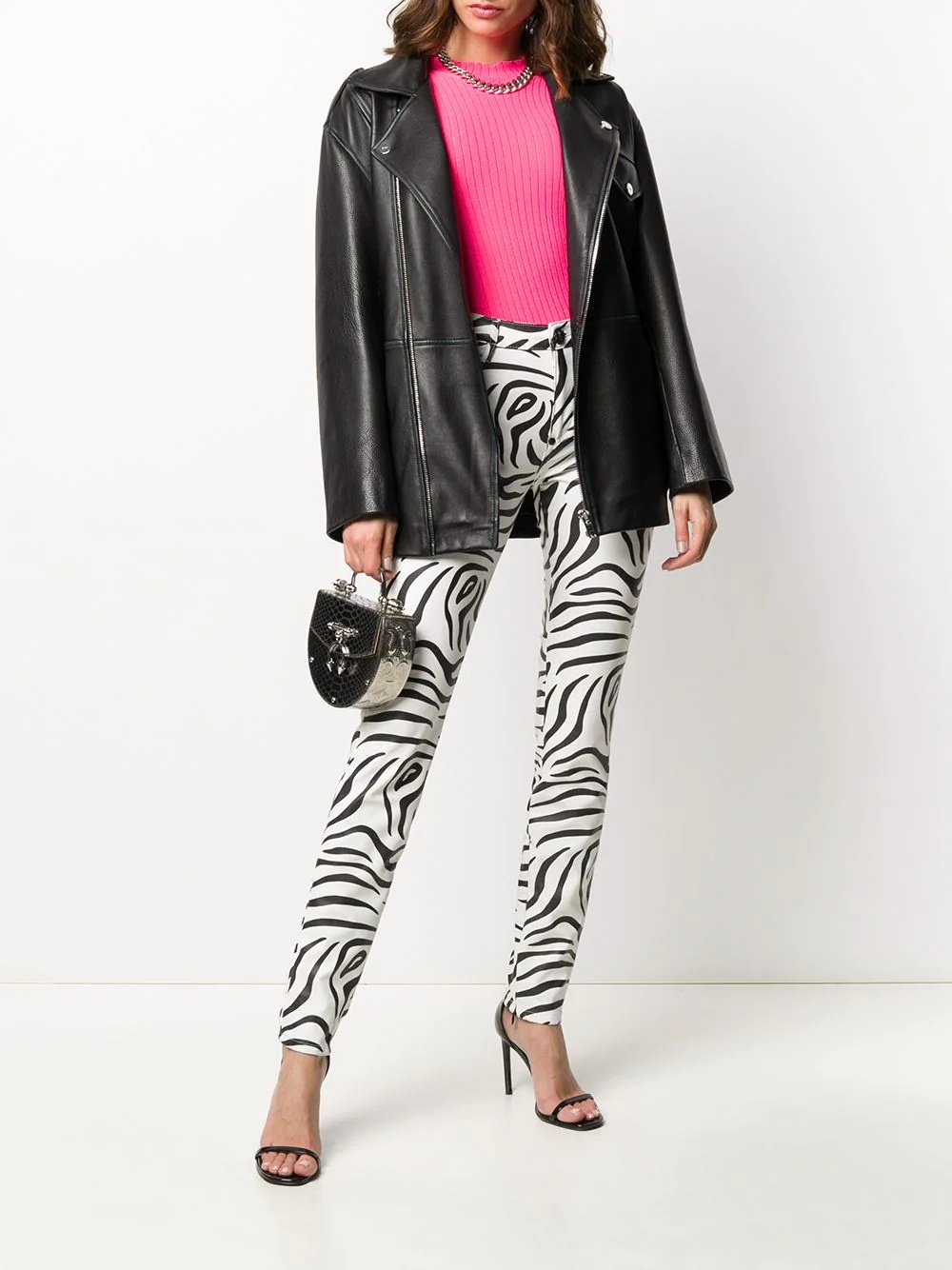 high-waisted zebra print trousers - 2