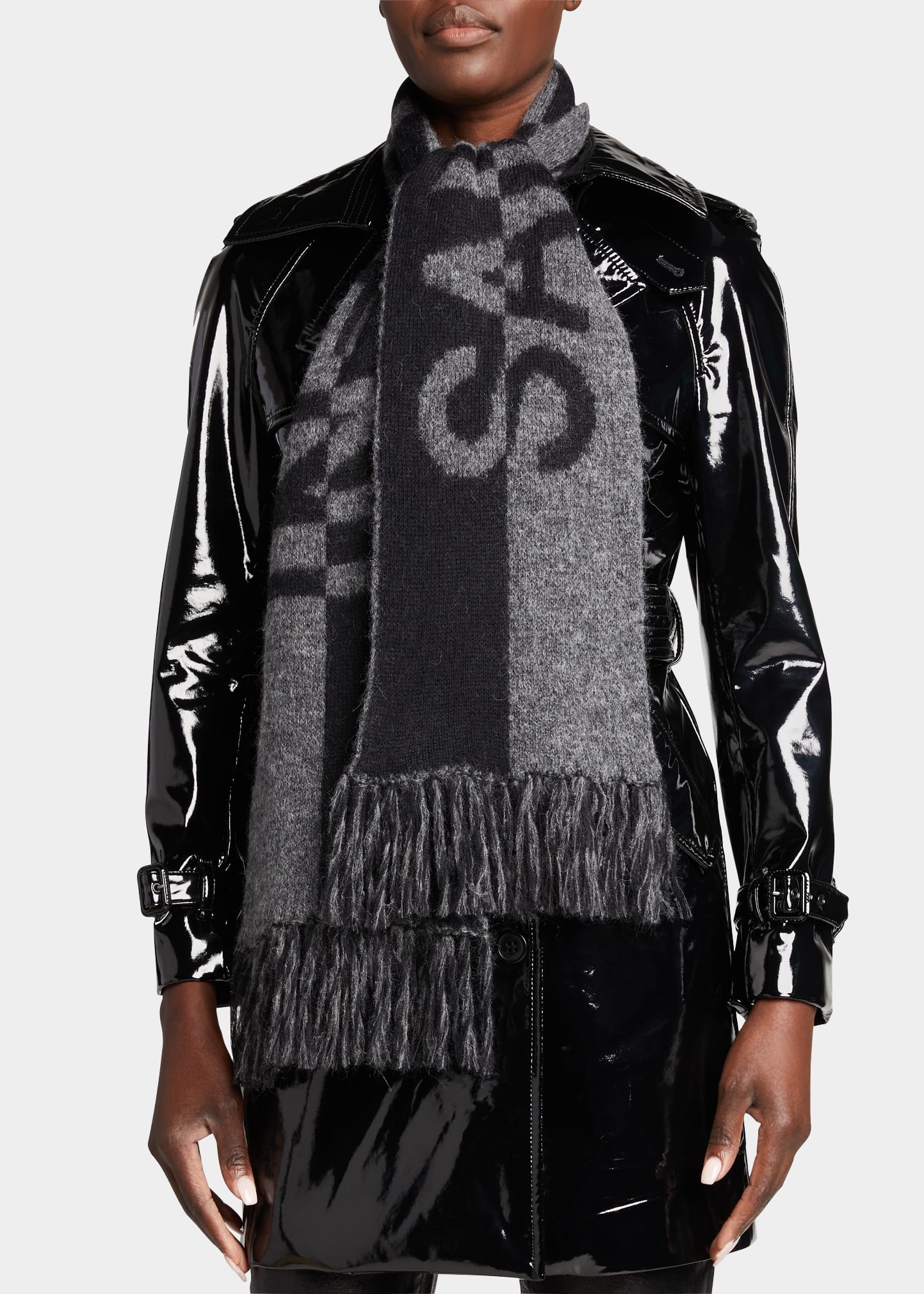 Split Logo Fringe Wool Scarf - 3