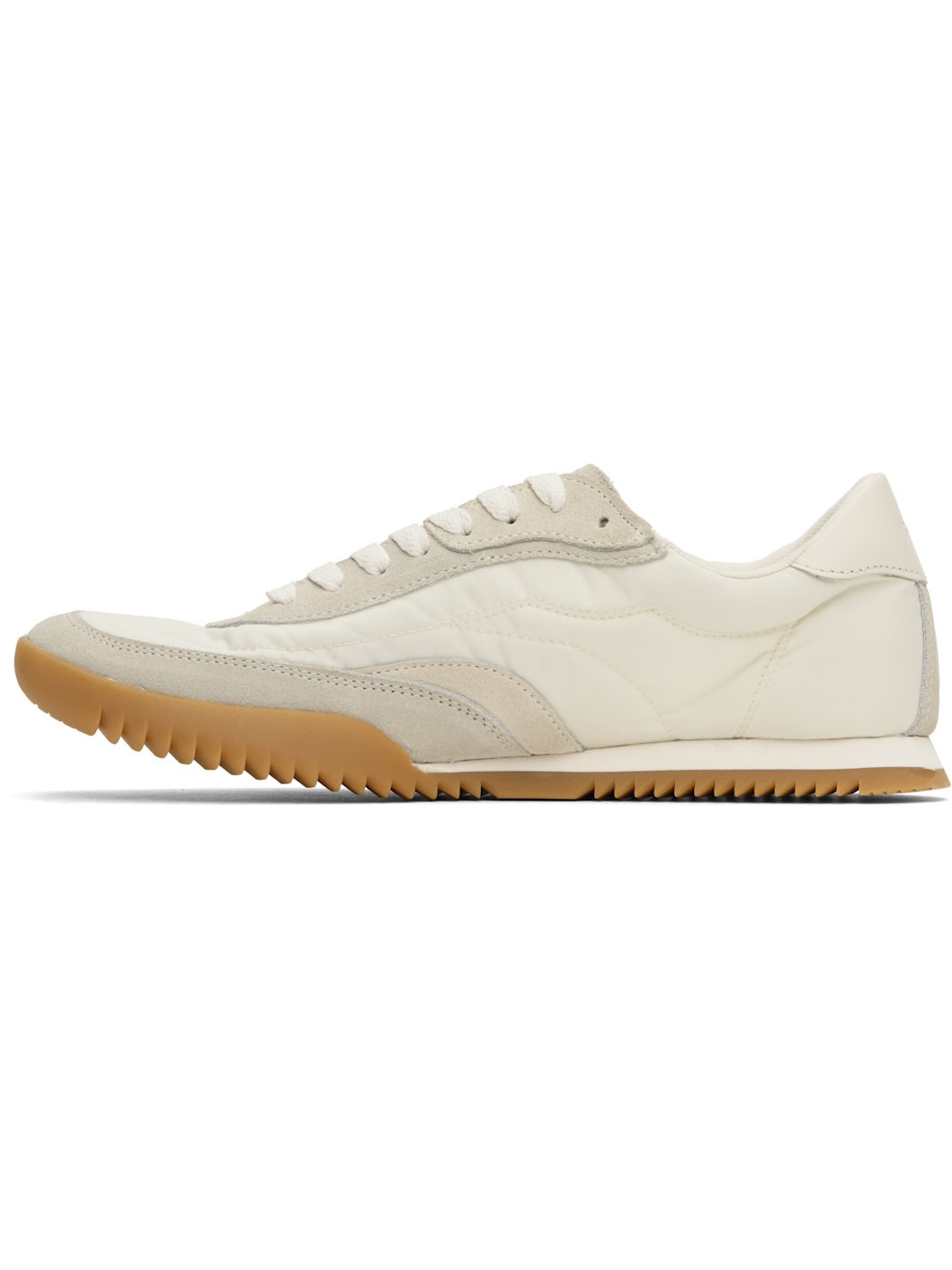 White & Taupe Low-Profile Suede Trim Sneakers - 3