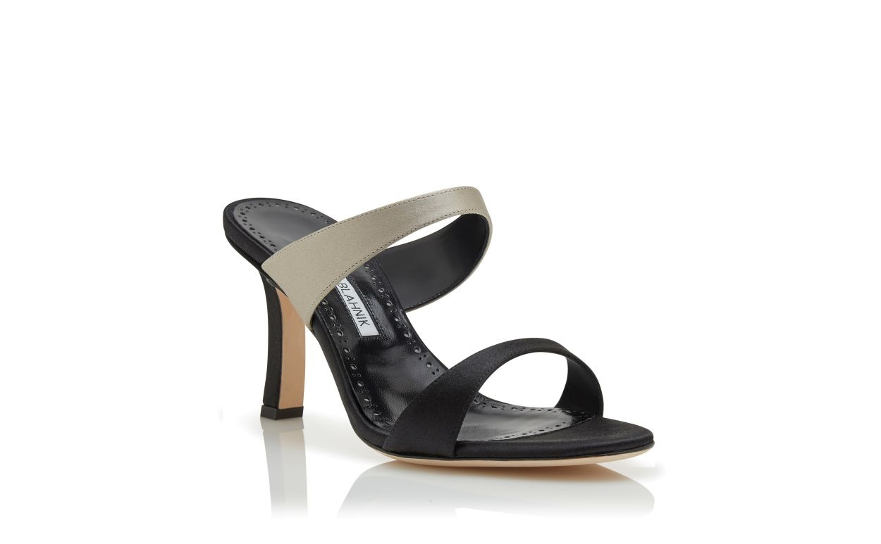 Black and Grey Satin Mules - 3