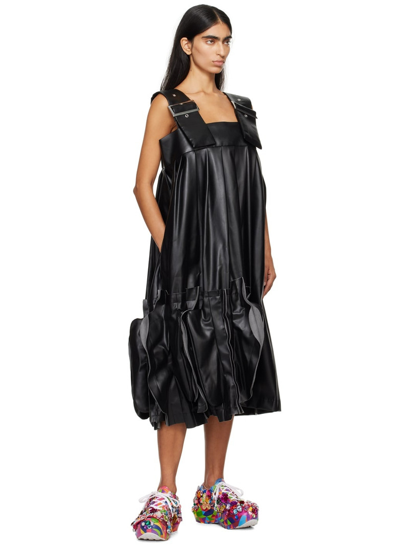 Comme Des Garçons Black Pleated Faux-Leather Midi Dress outlook