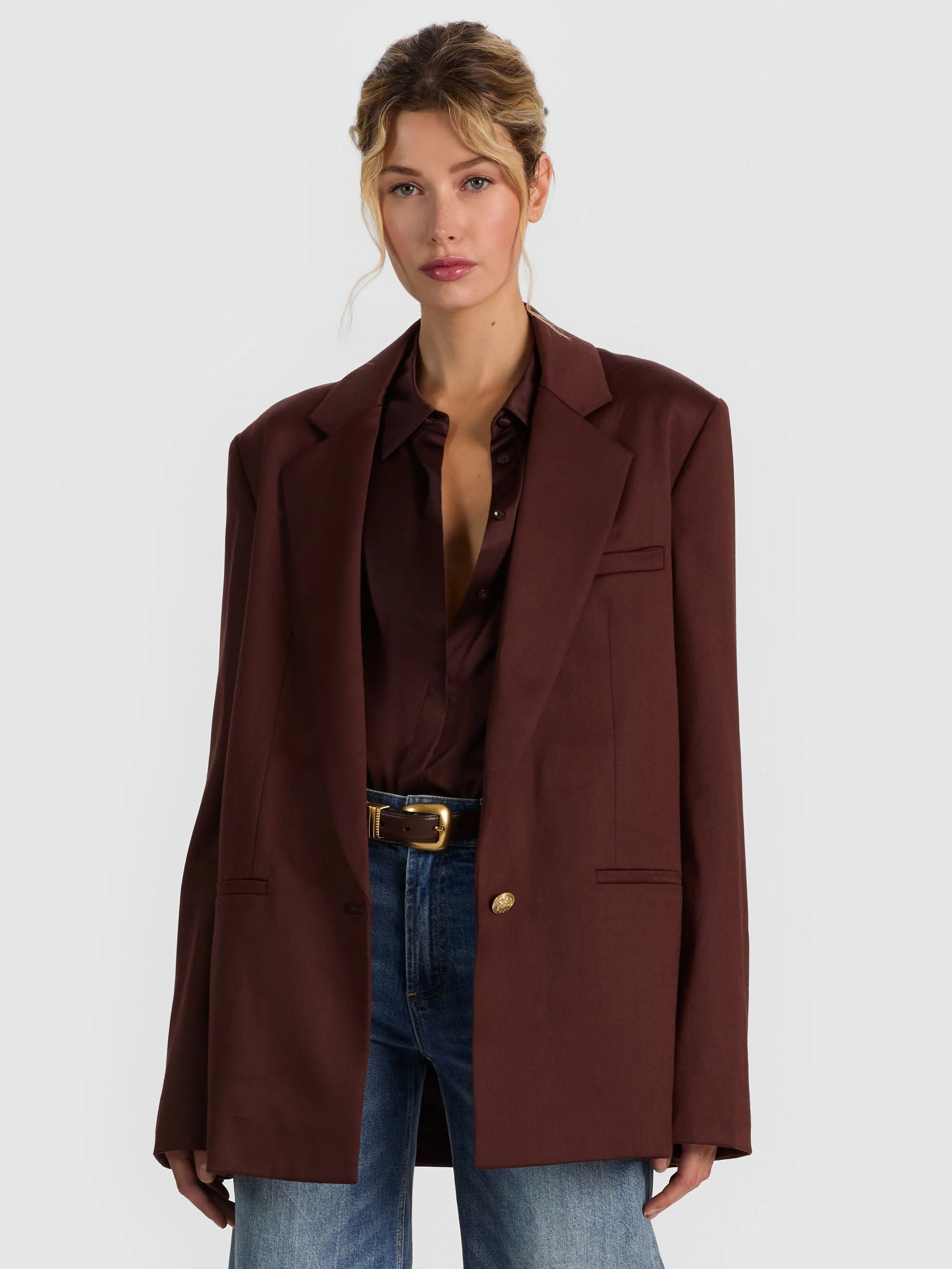 RONAN OVERSIZED BOXY BLAZER - DARK CHOCOLATE - 1