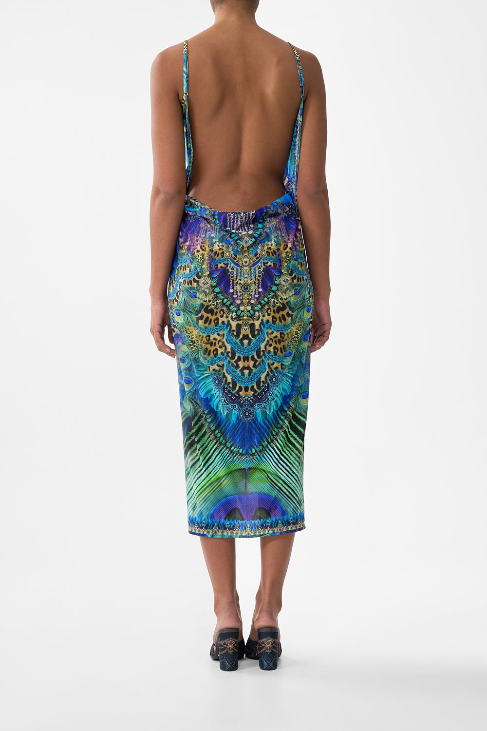 WRAP FRONT BACKLESS BEACH MIDI DRESS WITH TRIMS - 3