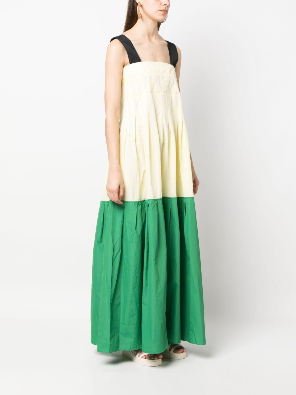 pleat-detail cotton maxi dress - 3