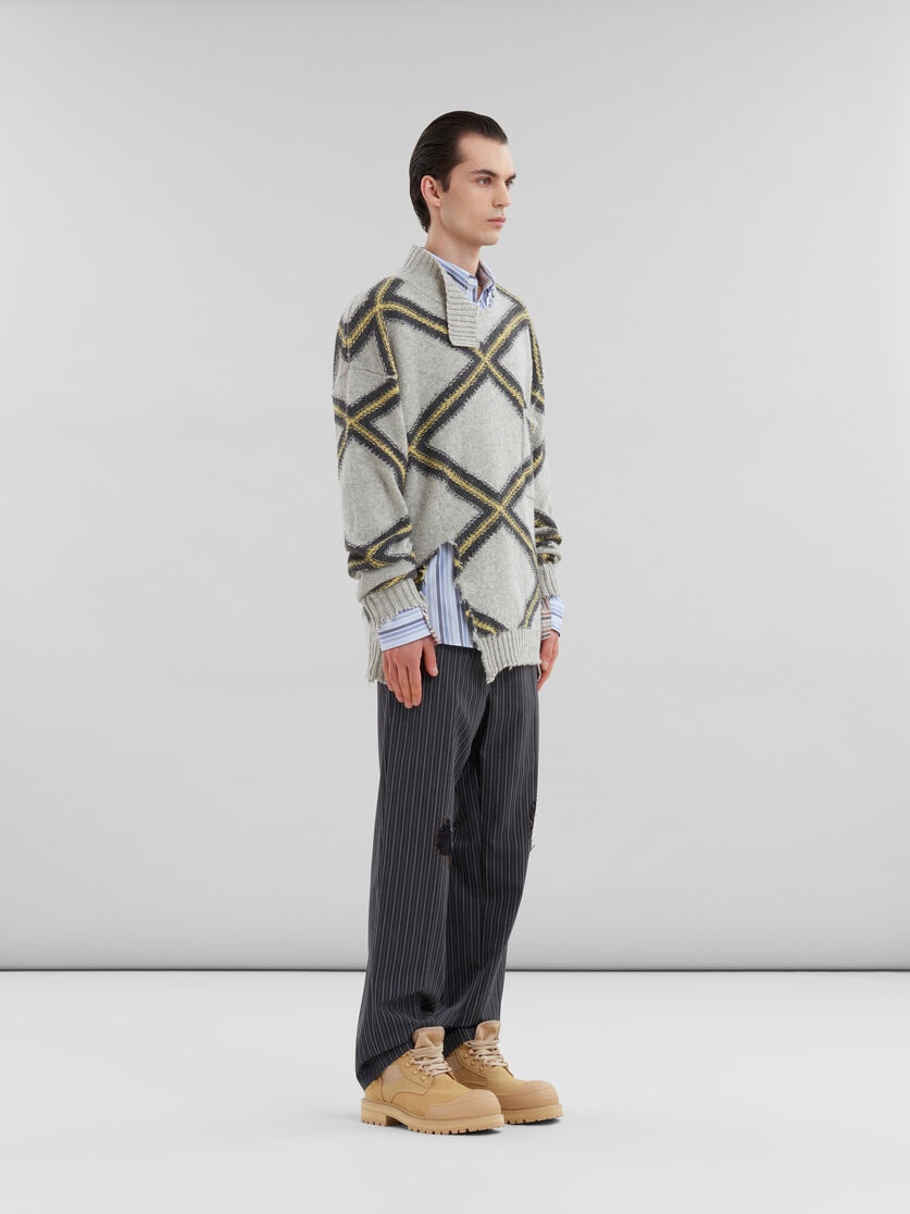 GREY BROKEN WOOL JUMPER WITH ARGYLE MOTIF - 6