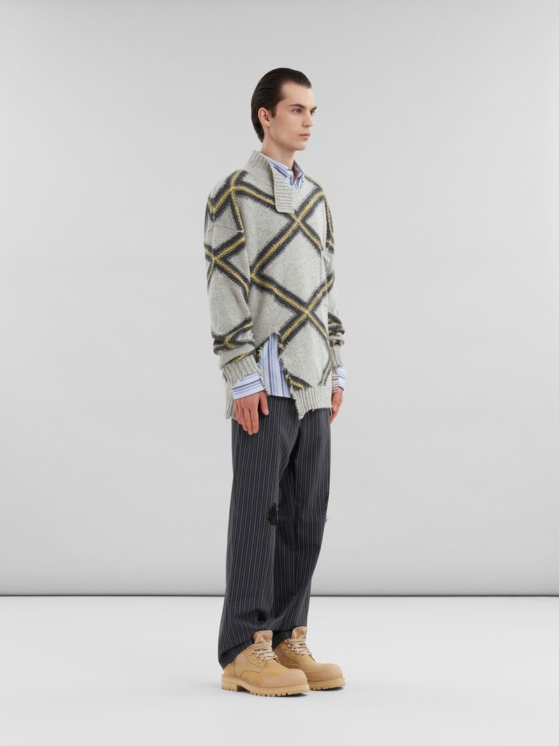 GREY BROKEN WOOL JUMPER WITH ARGYLE MOTIF 6