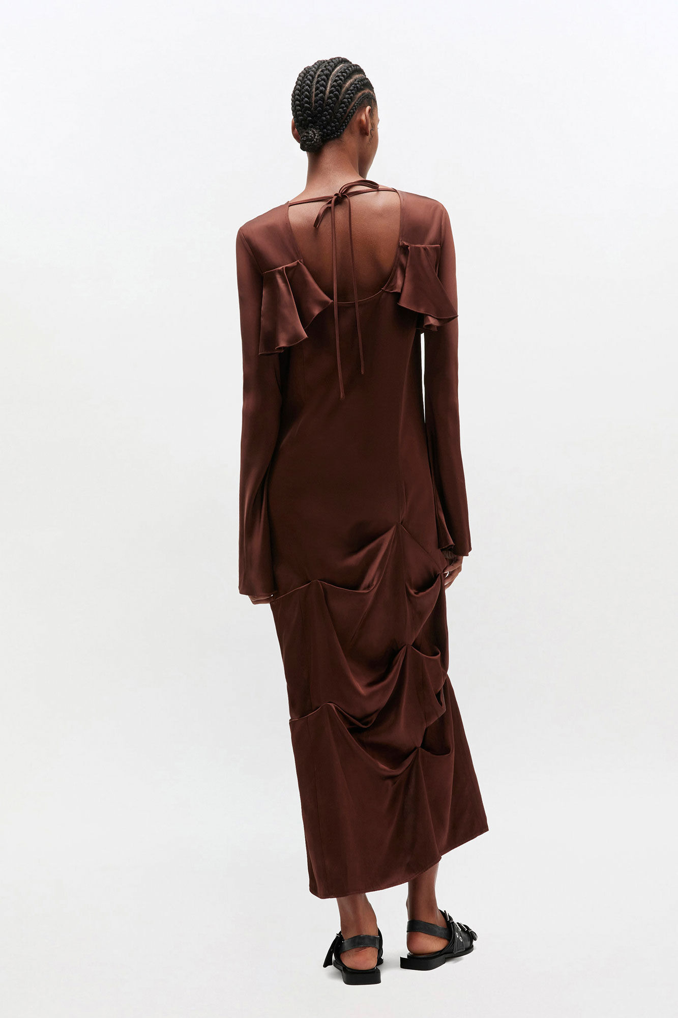 BROWN RUFFLE DRESS - 3