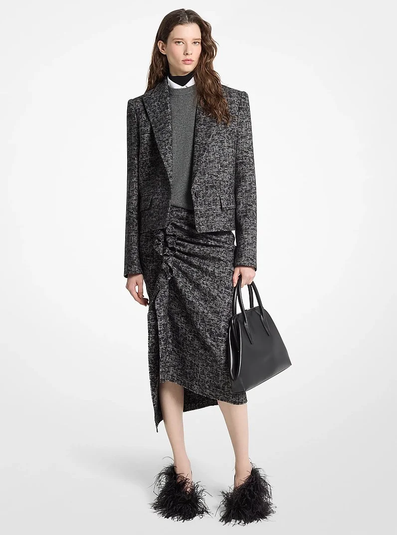 Smudged Glen Plaid Wool Cropped Blazer - 1