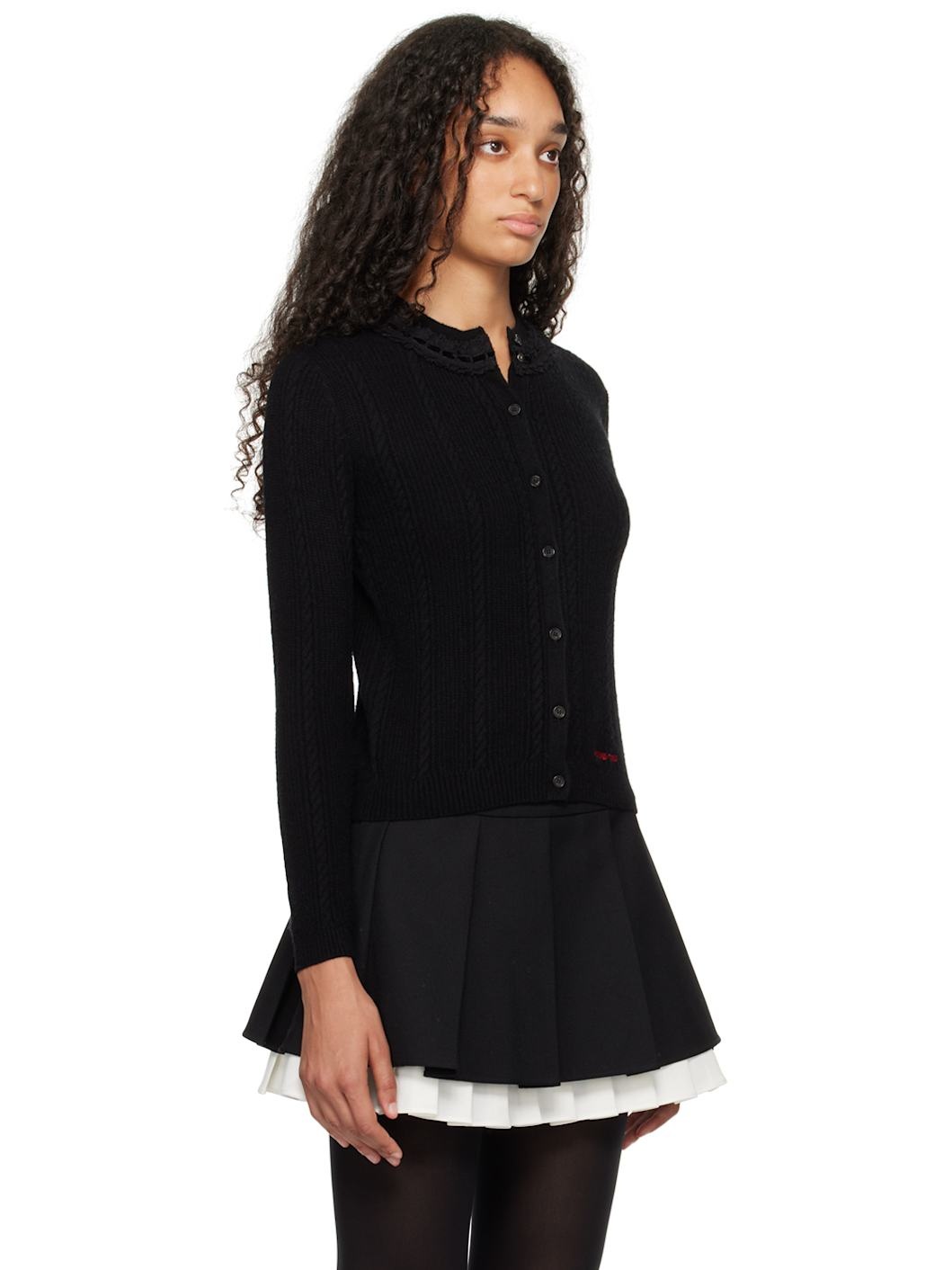 Black Collar Embellished Cardigan - 2
