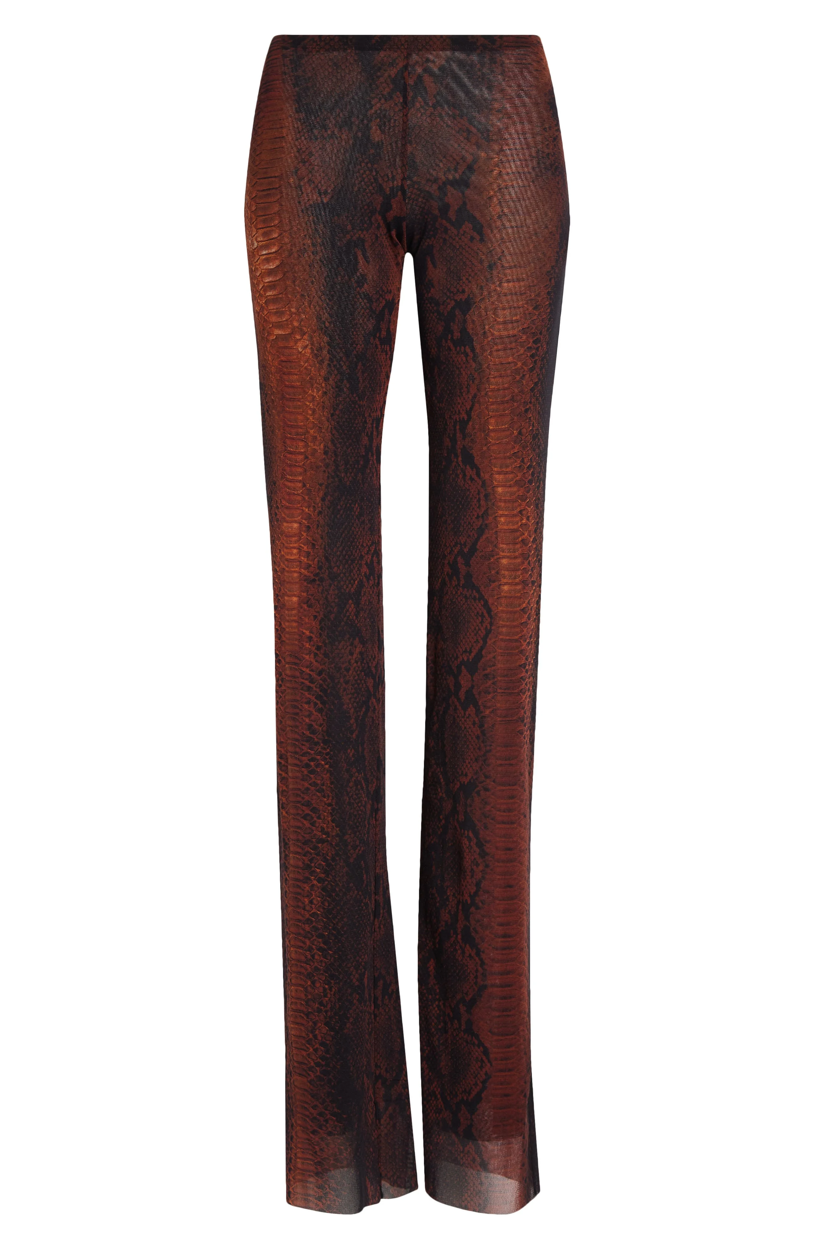 Jean Paul Gaultier Snakeskin Print Mesh Flare Pants in Brown/Black at Nordstrom - 1