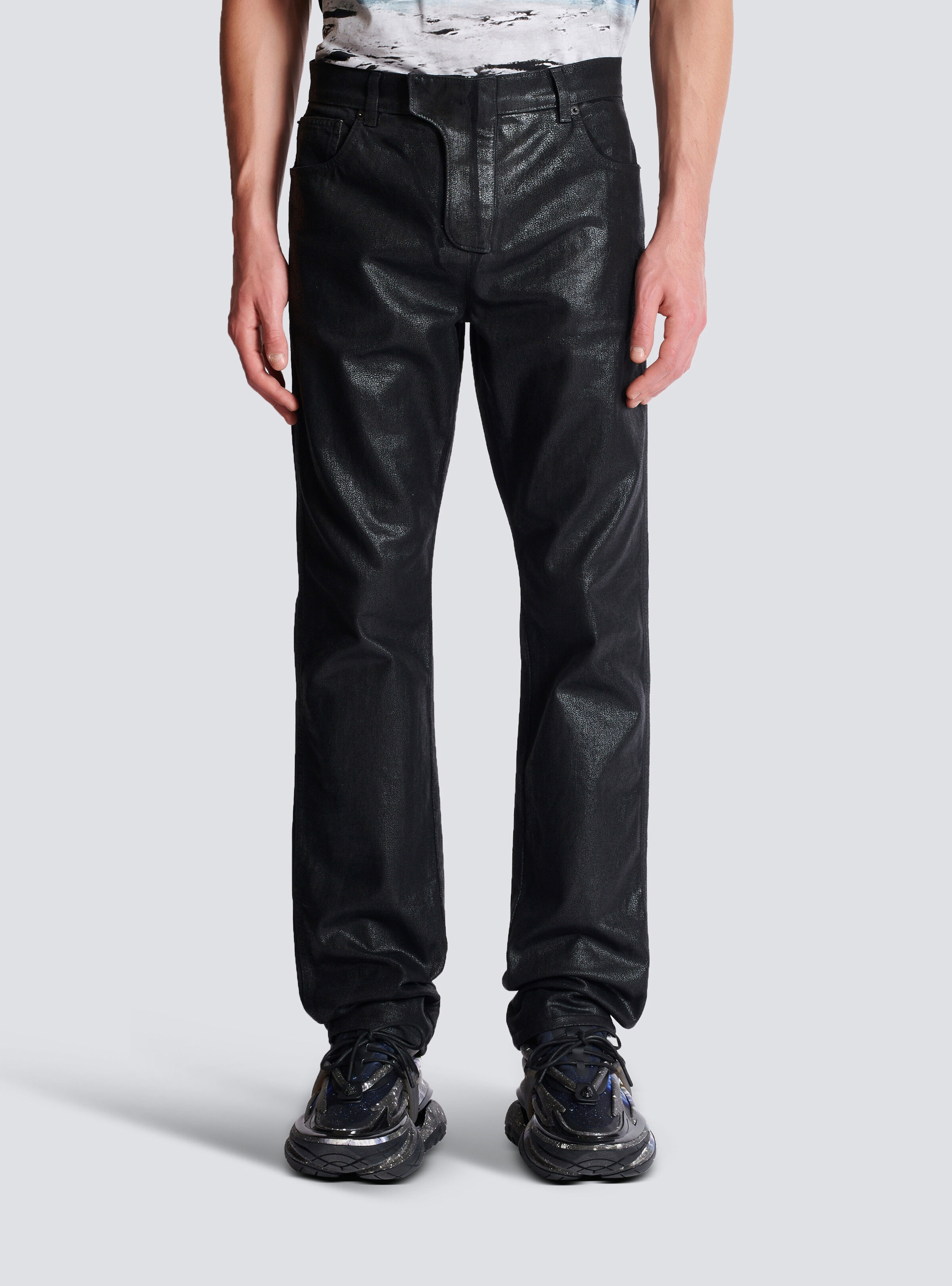 Regular-fit coated denim jeans - 5