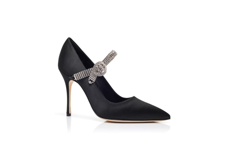 Black Satin Jewel Embellished Pumps 3