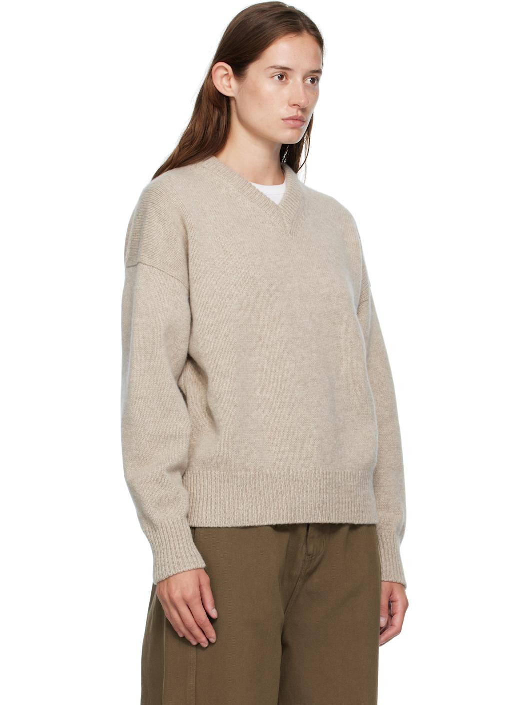 Beige Balla Slouch V-Neck Sweater - 2