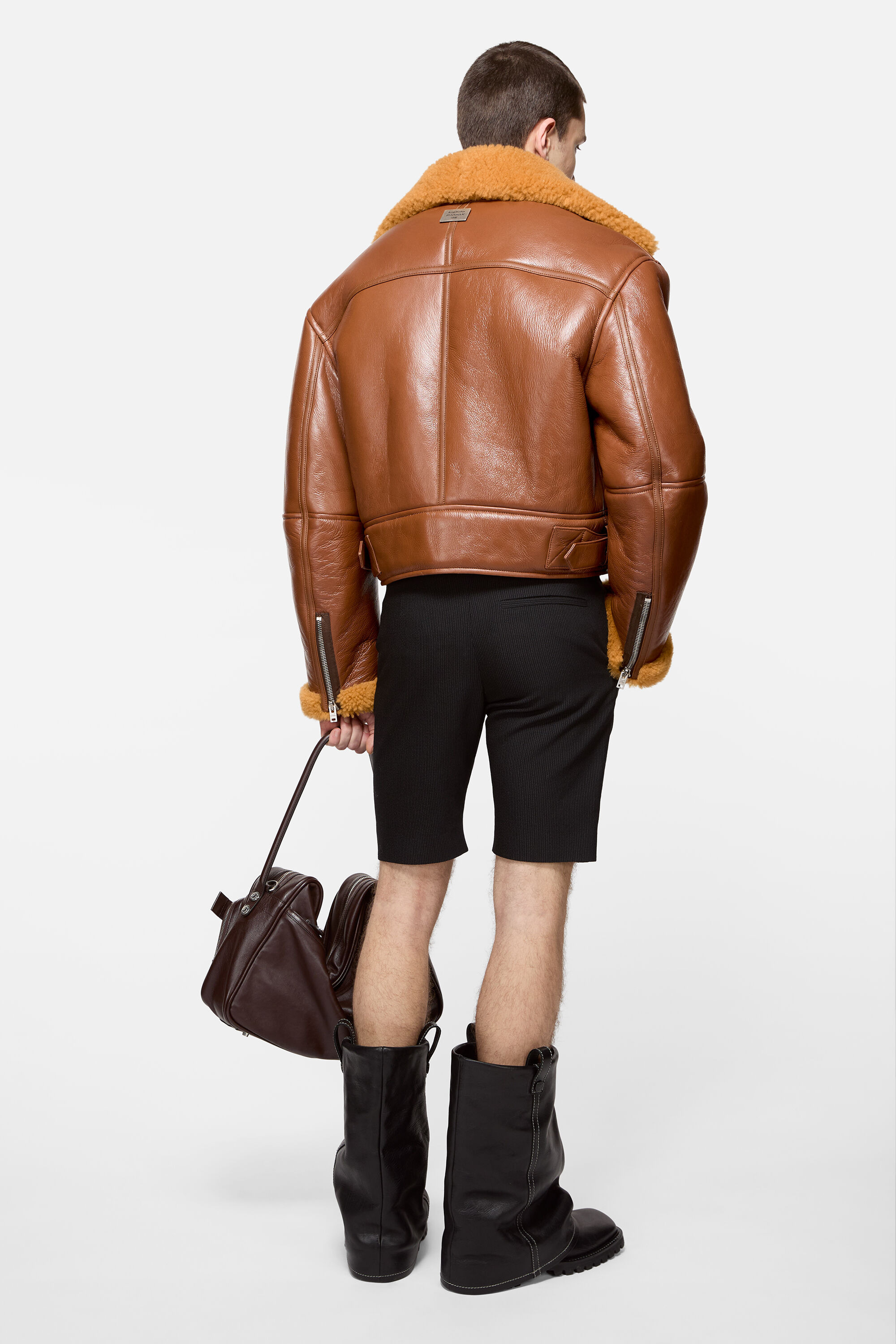 Shearling biker jacket - Rust brown - 3