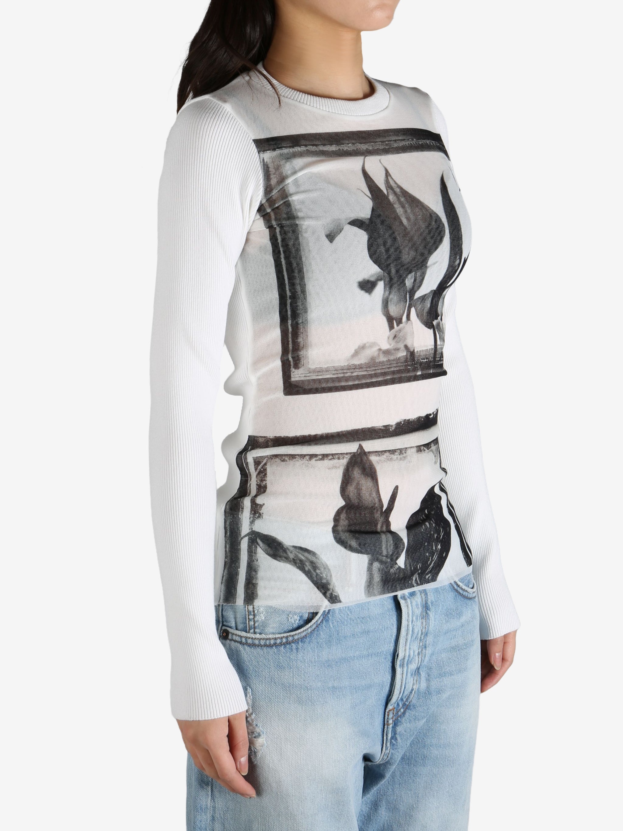 JEAN PAUL GAULTIER - Women Printed Flowers Sheer Long Sleeved Top - 2