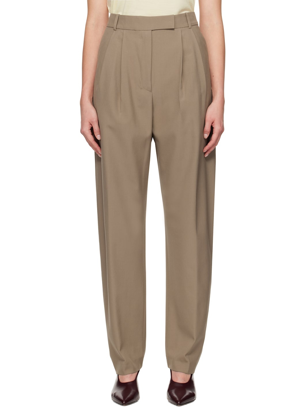 Taupe Round-Leg Tailored Trousers - 1