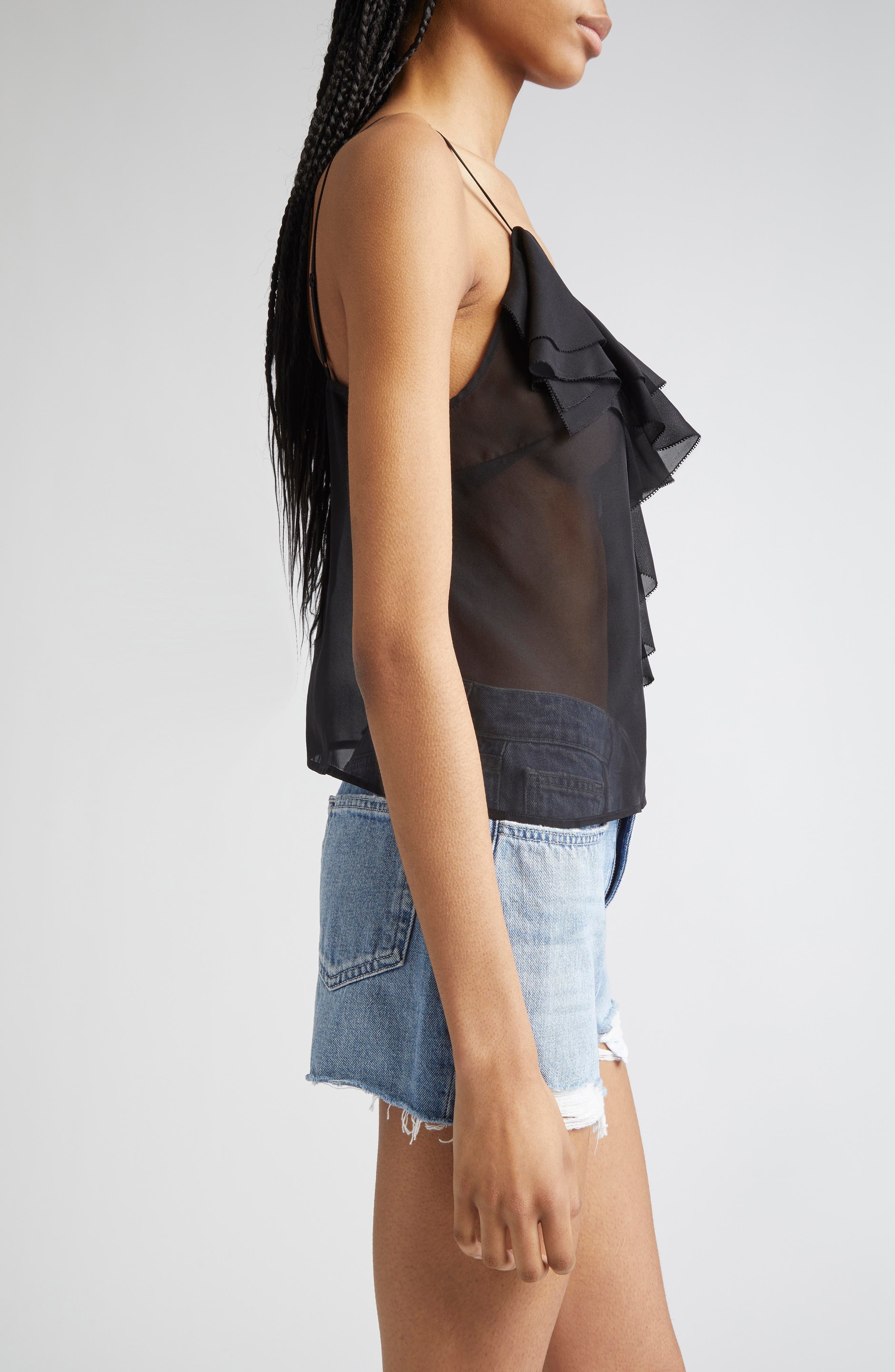 L'AGENCE Erika Ruffle Silk Camisole in Black at Nordstrom - 4