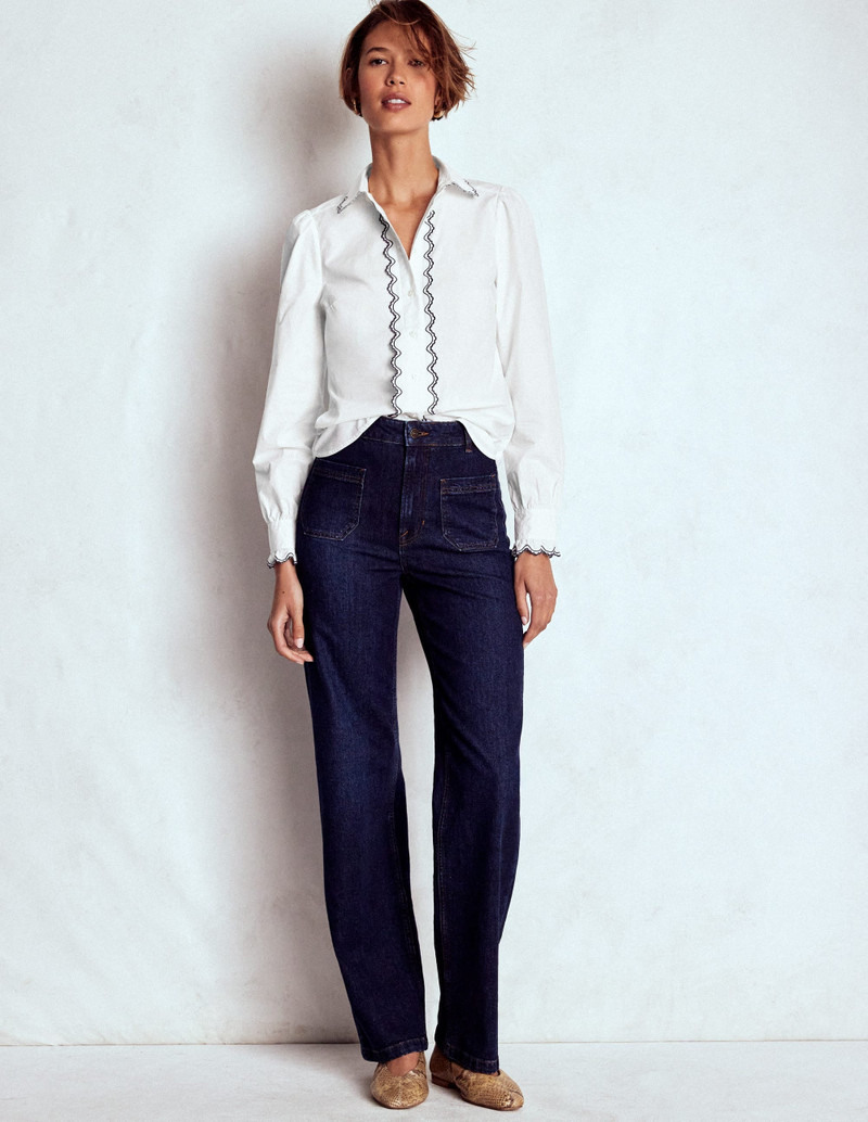 Embroidered Cotton Shirt-White, Navy Embroidery 5