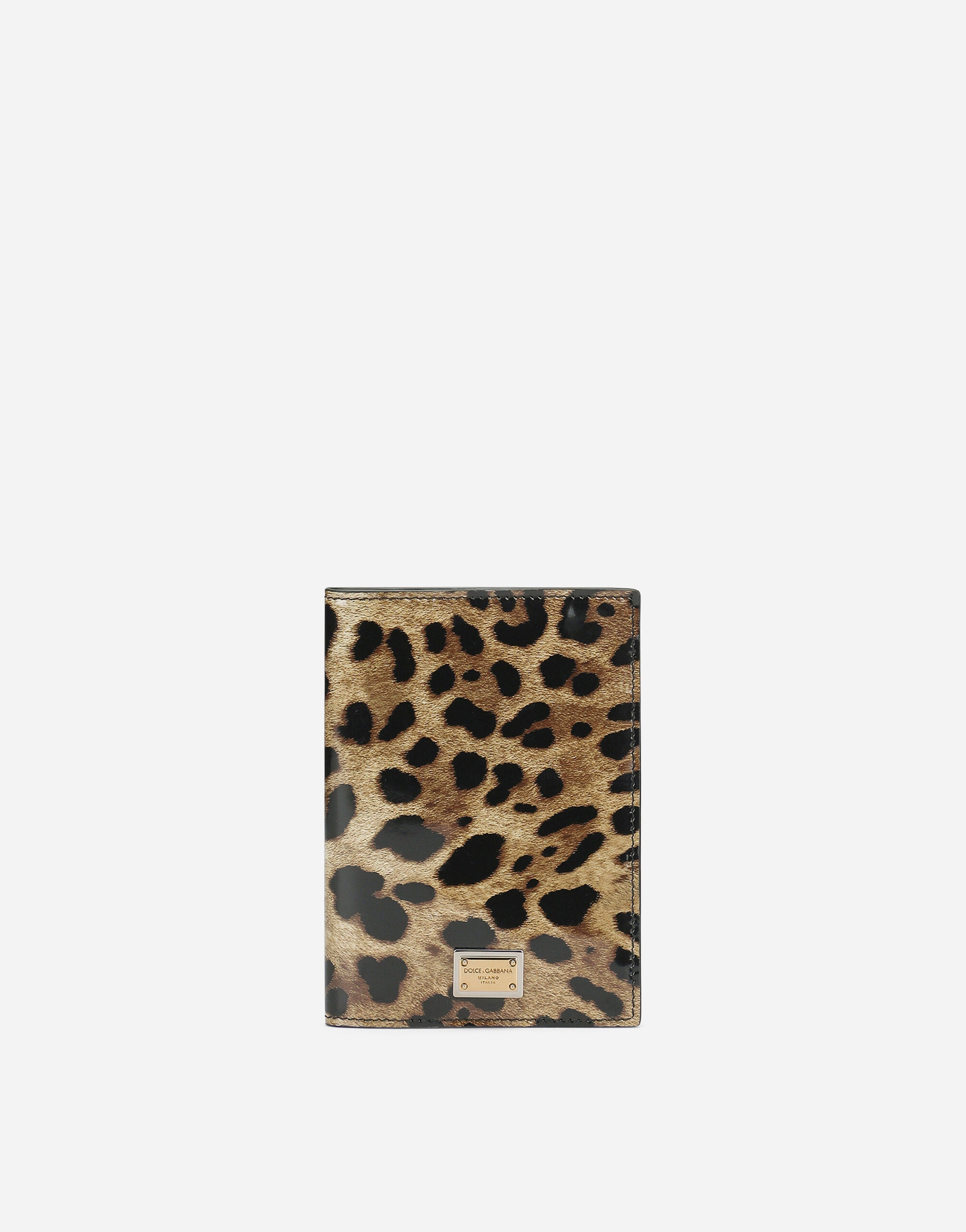 Polished calfskin passport holder with leopard print - 1