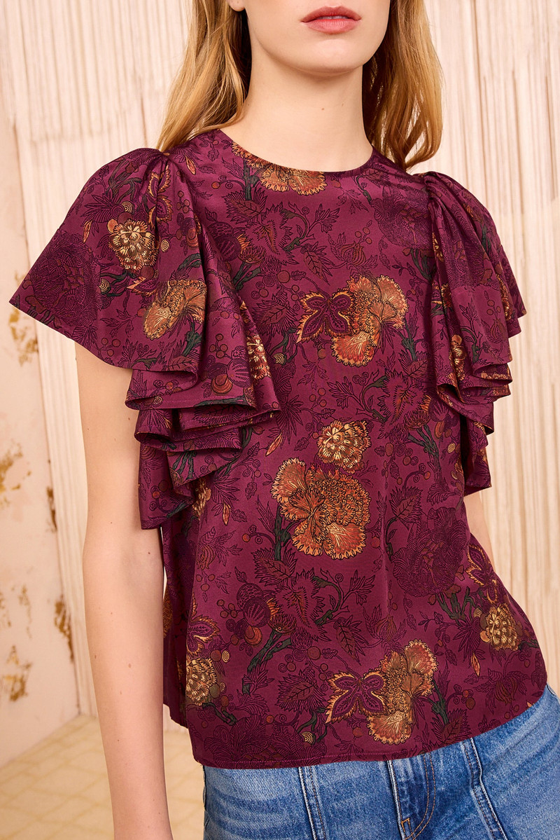 ULLA JOHNSON Lena Silk Flutter Sleeve Blouse outlook