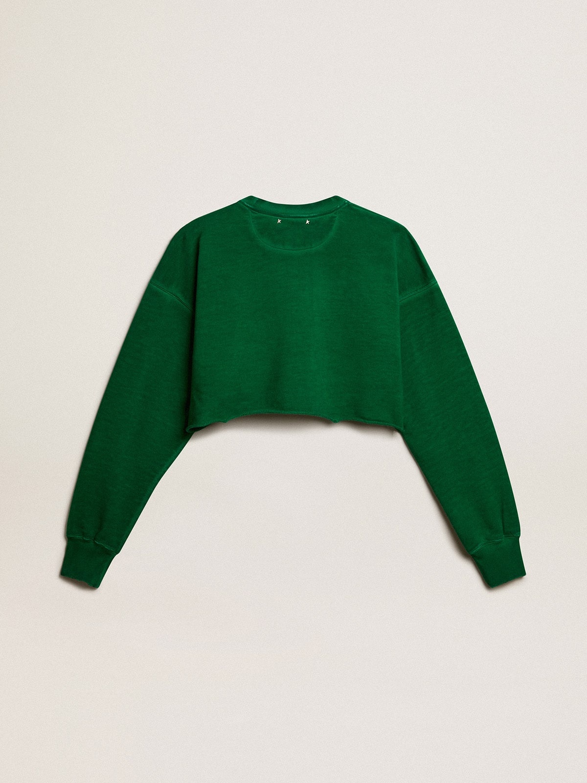 Green cropped round-neck cotton sweatshirt - 5