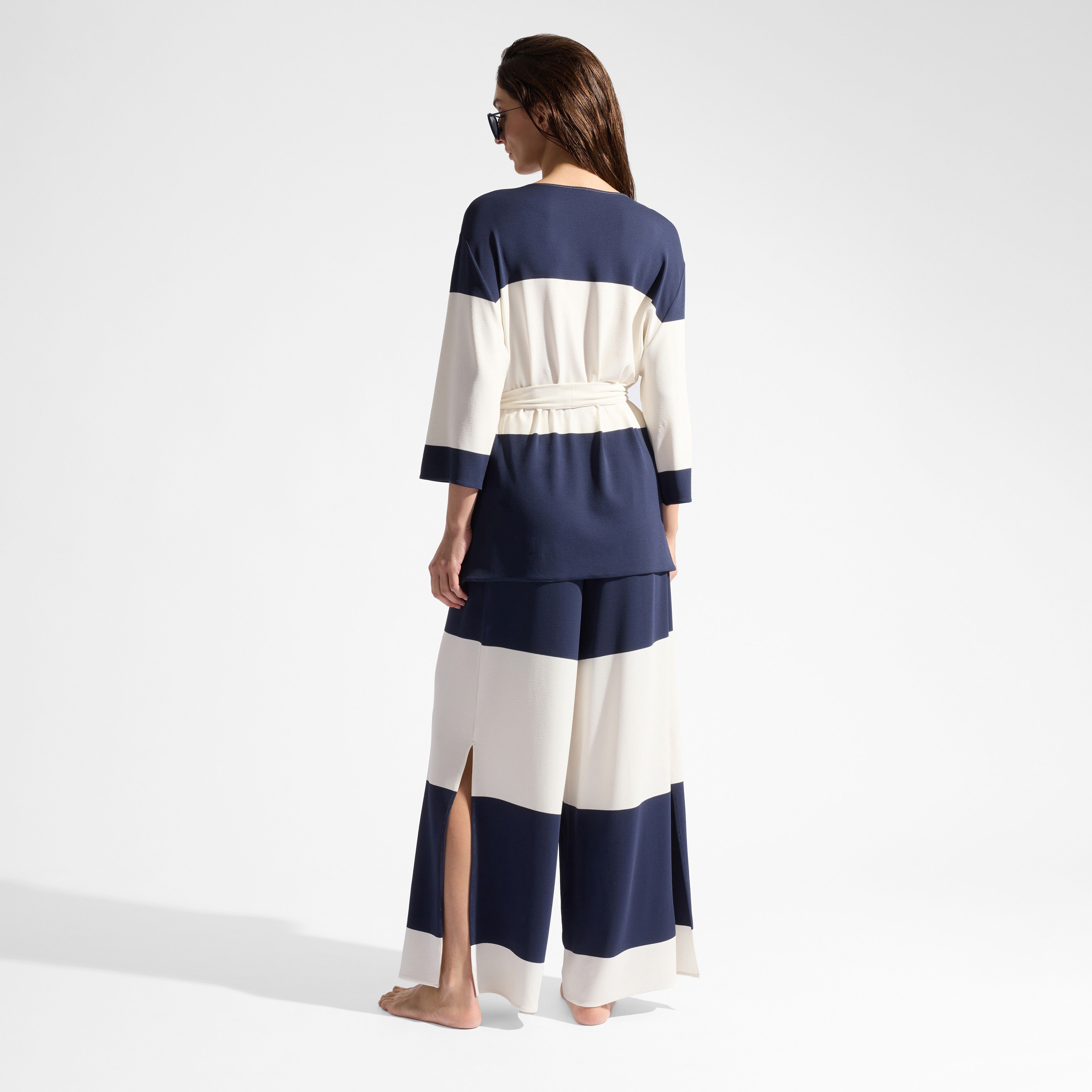 Women Viscose Jersey Striped Beachjama Top - 3