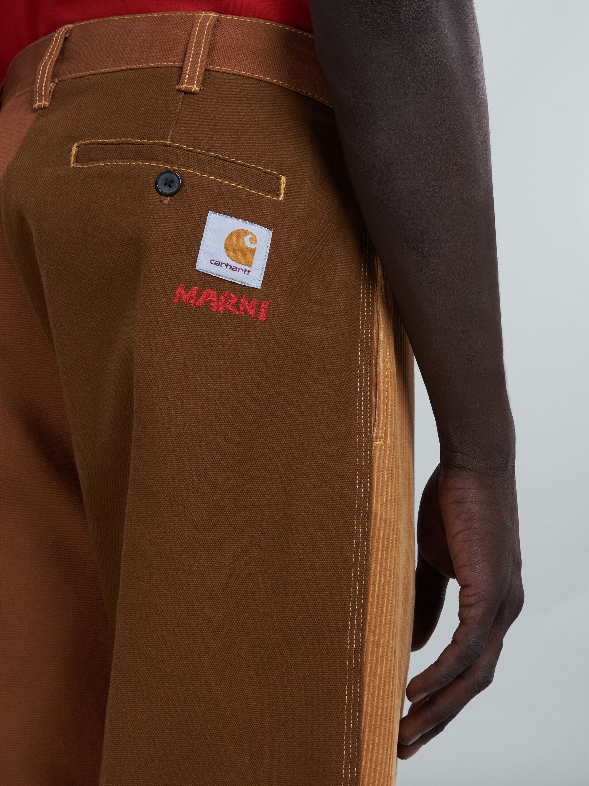 MARNI X CARHARTT WIP - BROWN COLOUR-BLOCK TROUSERS - 4