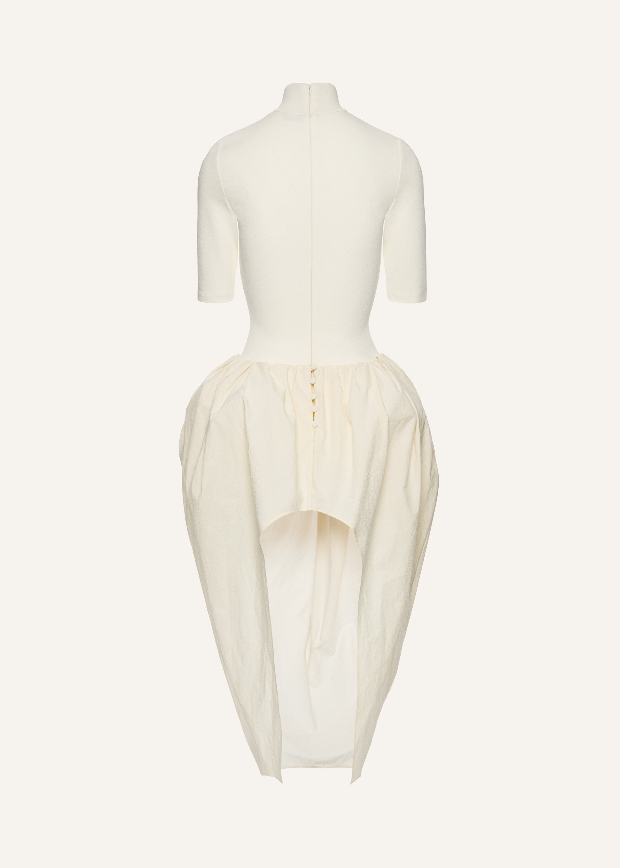 High-neck puff skirt midi dress in cream - 2