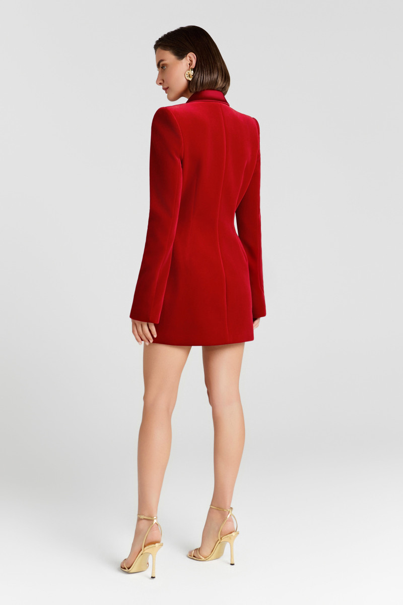 Monica Red Velvet Blazer Dress 4