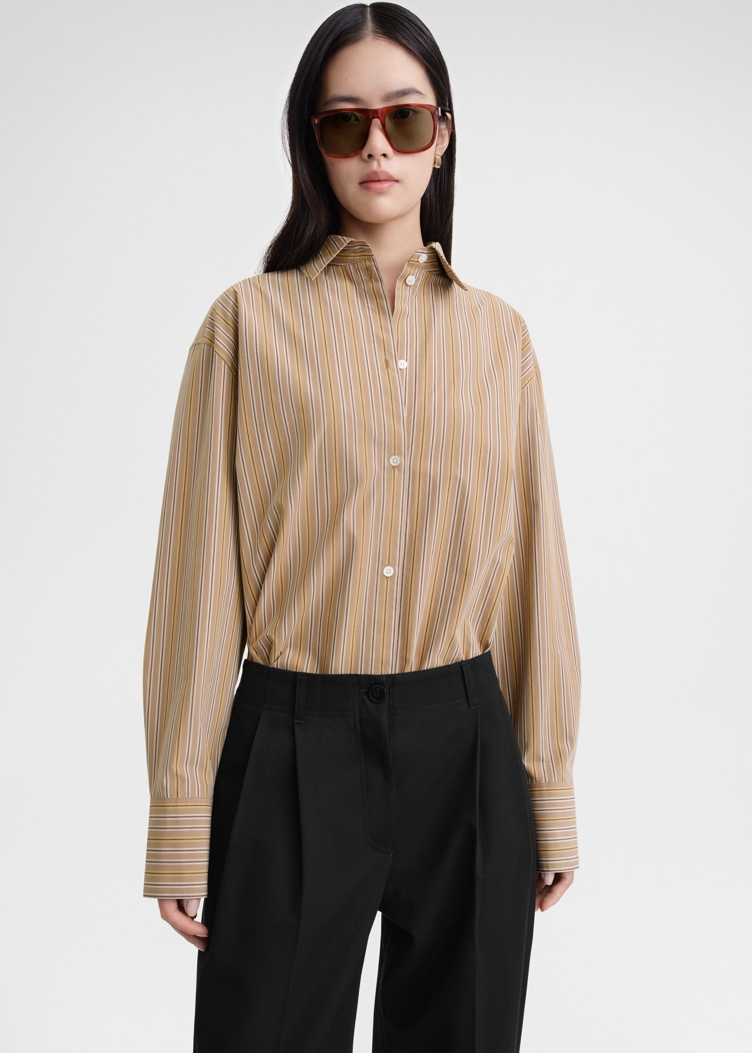 Relaxed striped cotton shirt caramel/cornsilk - 3