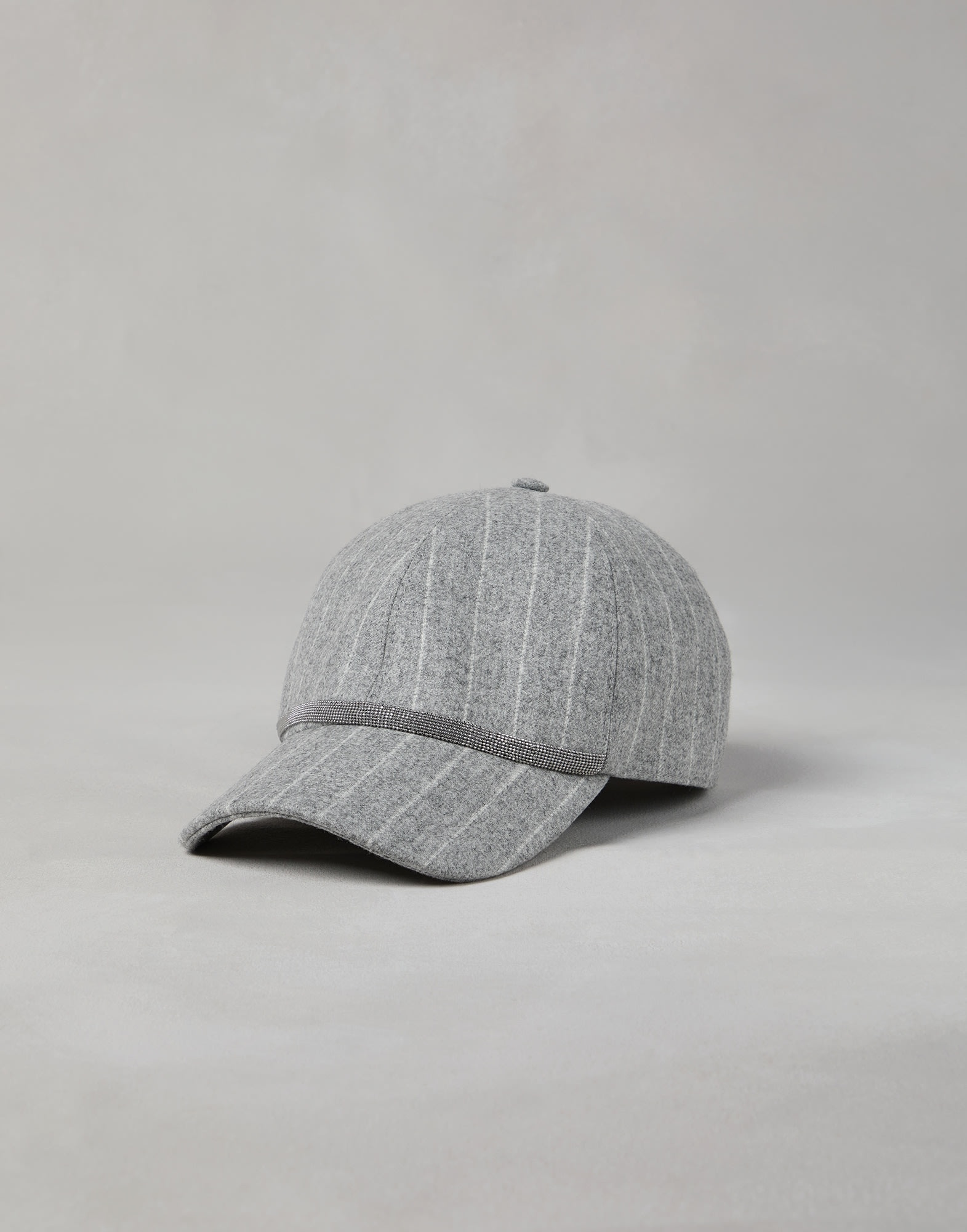 Chalk stripe virgin wool flannel baseball cap with shiny band - 1