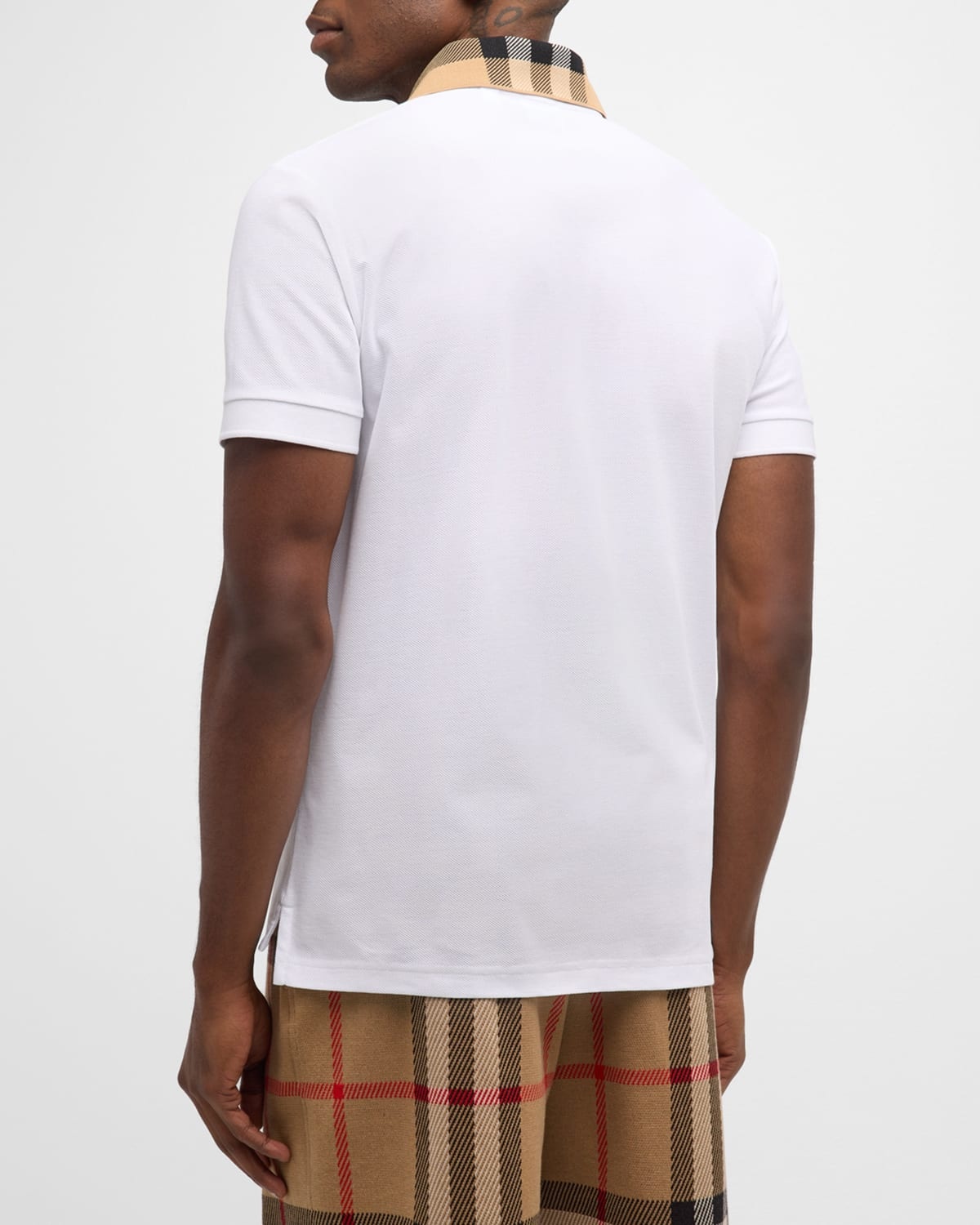 Men's Pique Polo Shirt with Check Collar - 4