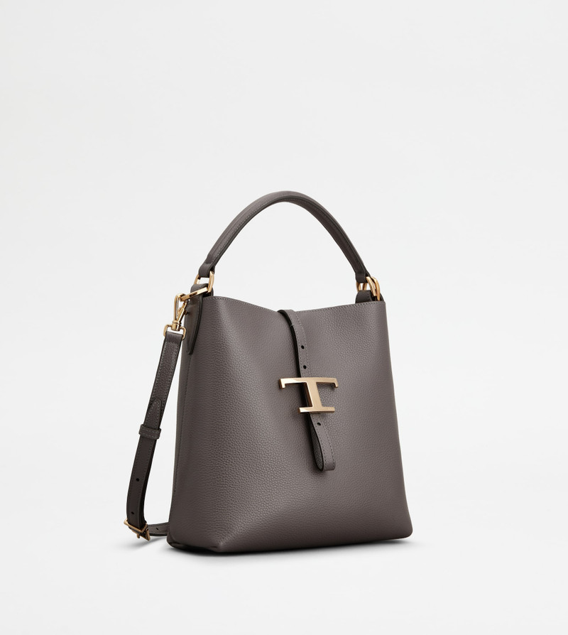 T TIMELESS BUCKET BAG IN LEATHER MINI - GREY 3