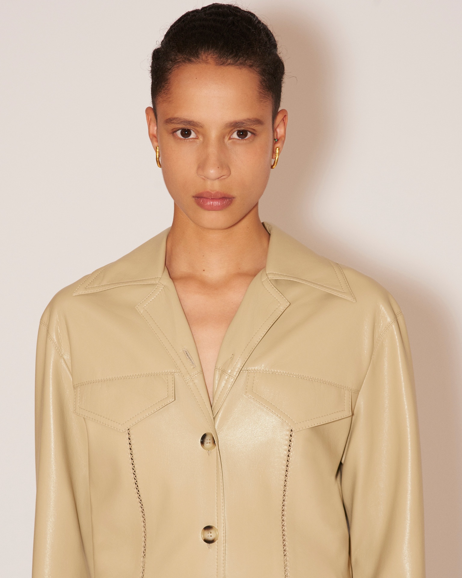 GANIT - Vegan leather shirt jacket - Pebble - 6