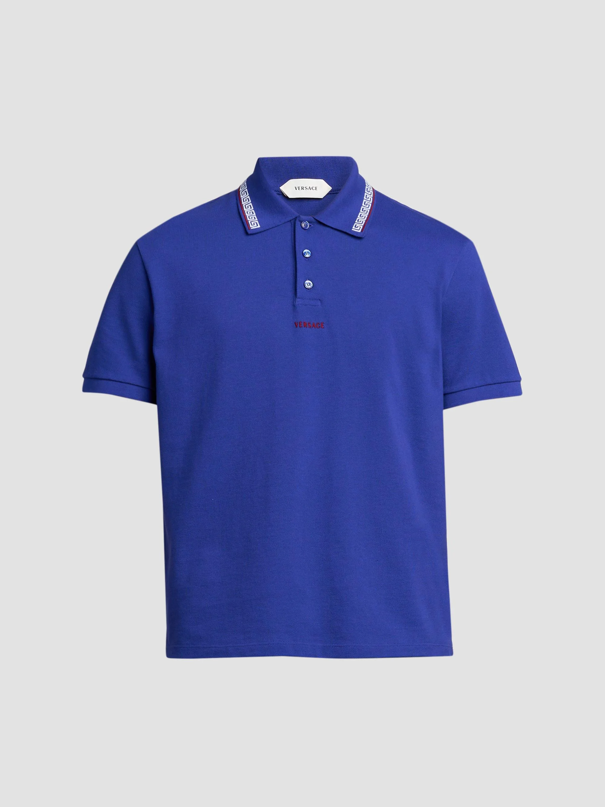 Men's Greca Embroidered Cotton Polo Shirt - Bright Ink Blue - 1
