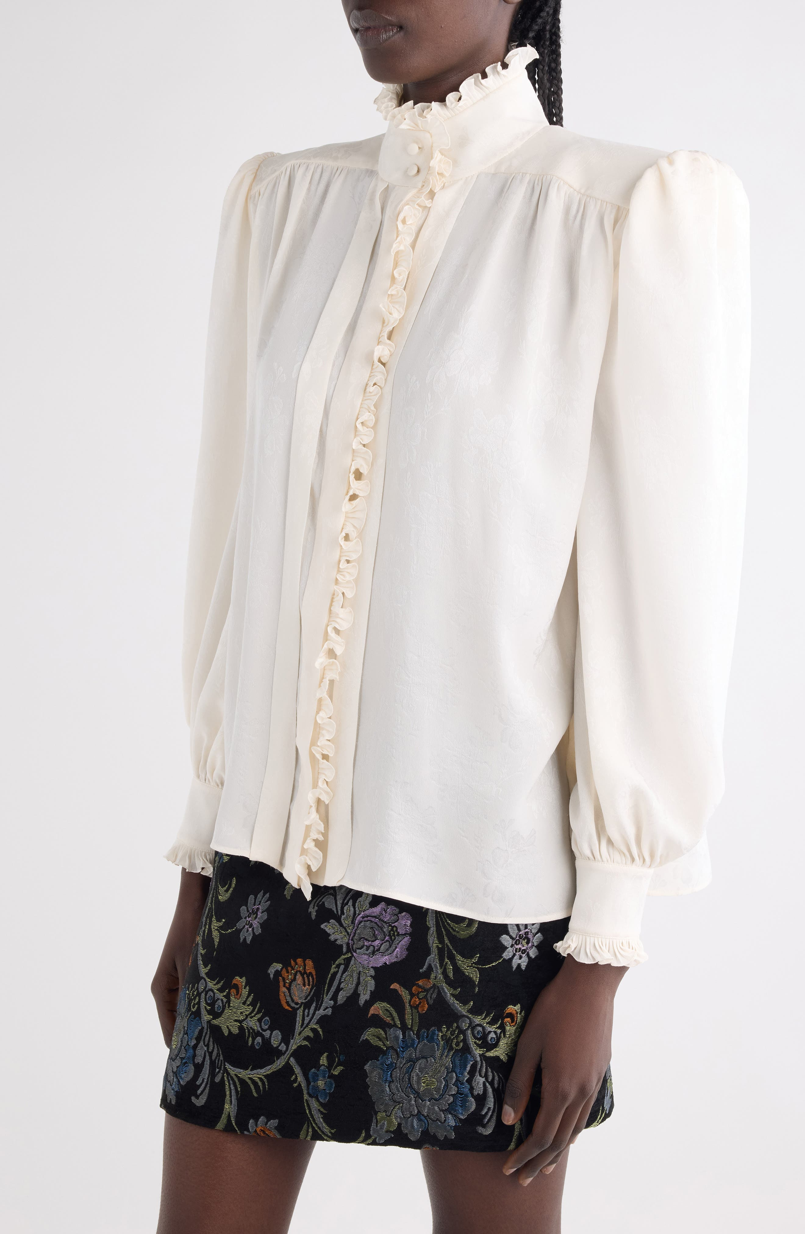 Chloé Floral Long Sleeve Organic Silk Button-Up Top in Iconic Milk at Nordstrom - 5