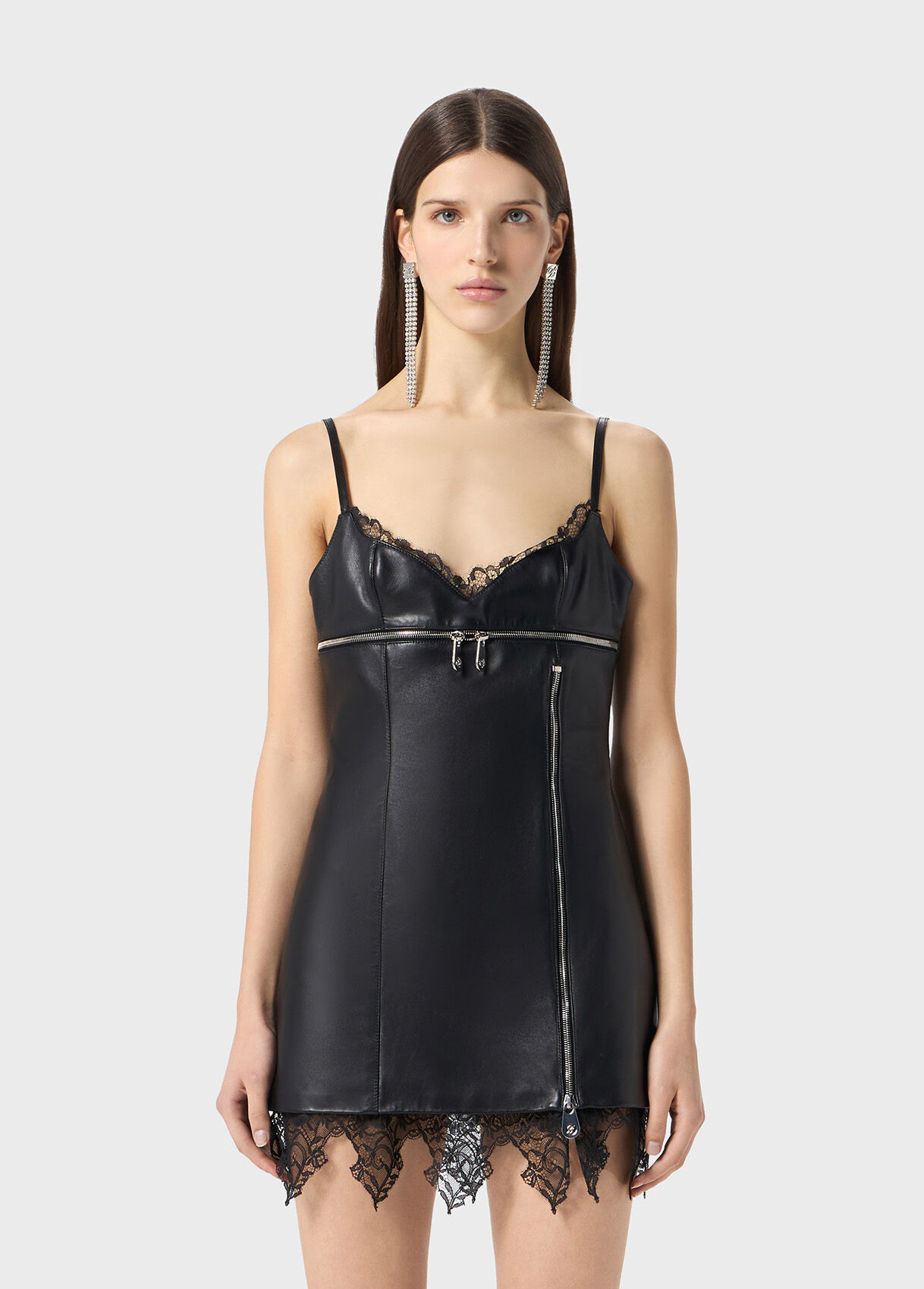 PLONGÉ LEATHER DRESS WITH ZIPPER AND LACE - 2
