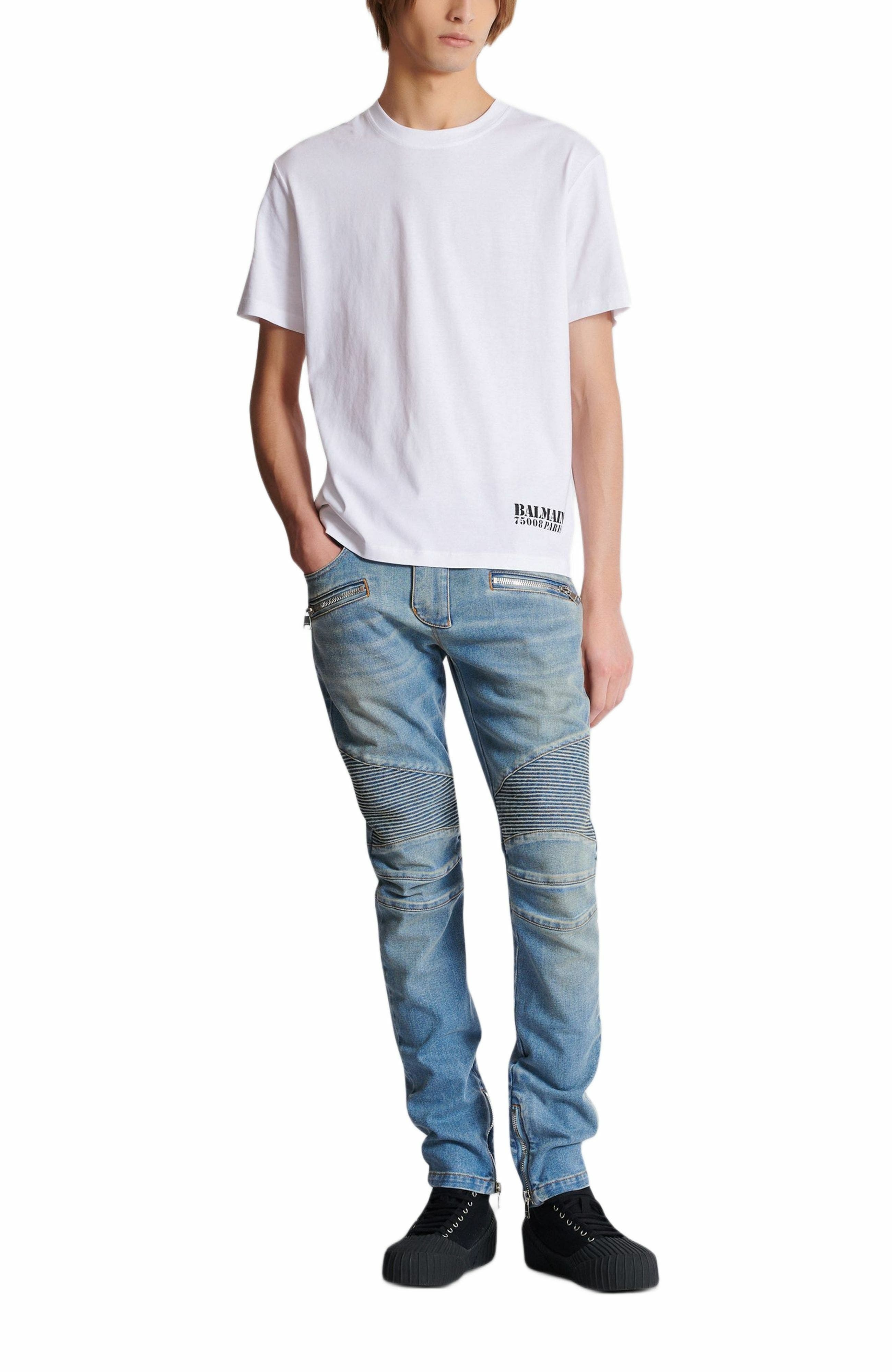 Small Balmain Stamp printed T-shirt in White at Nordstrom - 3