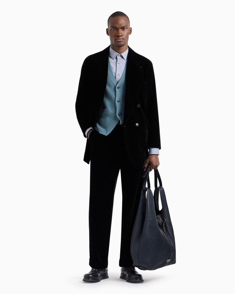 GIORGIO ARMANI Slim-fit chevron motif cotton-blend shirt outlook