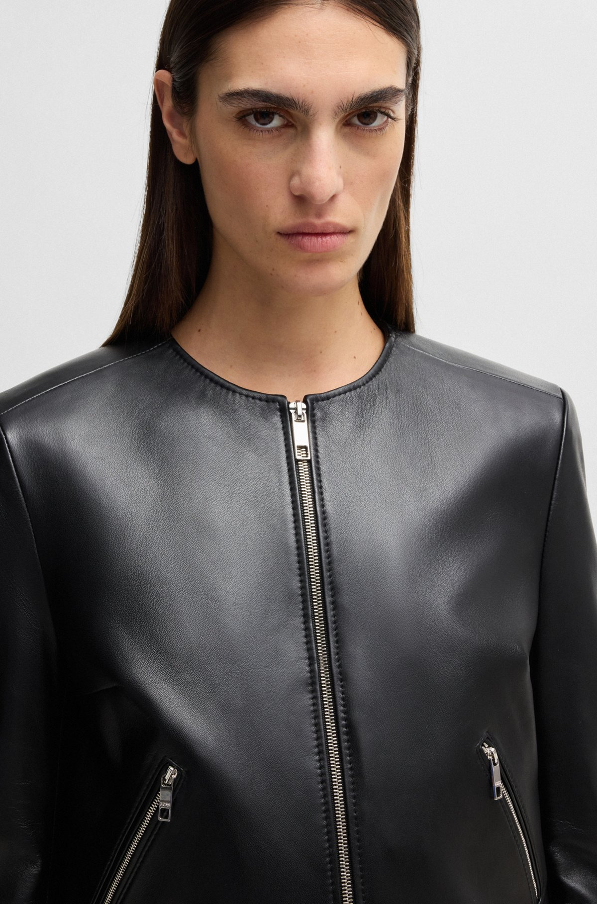 COLLARLESS LEATHER JACKET WITH ZIP CLOSURE - 5