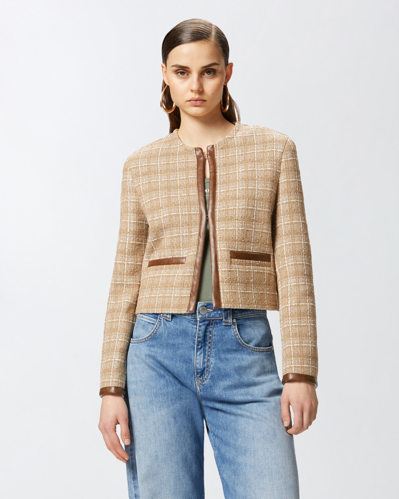 PINKO SMALL OPEN JACKET IN TWEED AND IMITATION LEATHER outlook