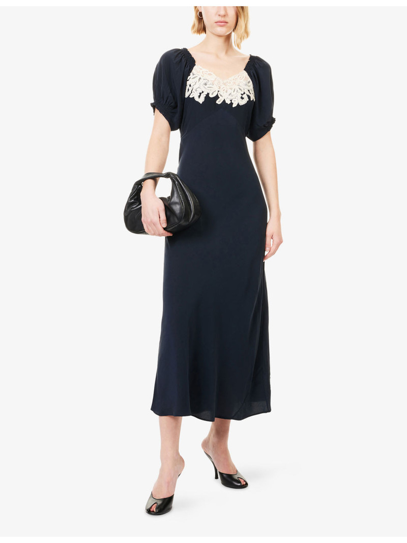 RIXO Ilaria Lace-Embroidery Silk Midi Dress outlook