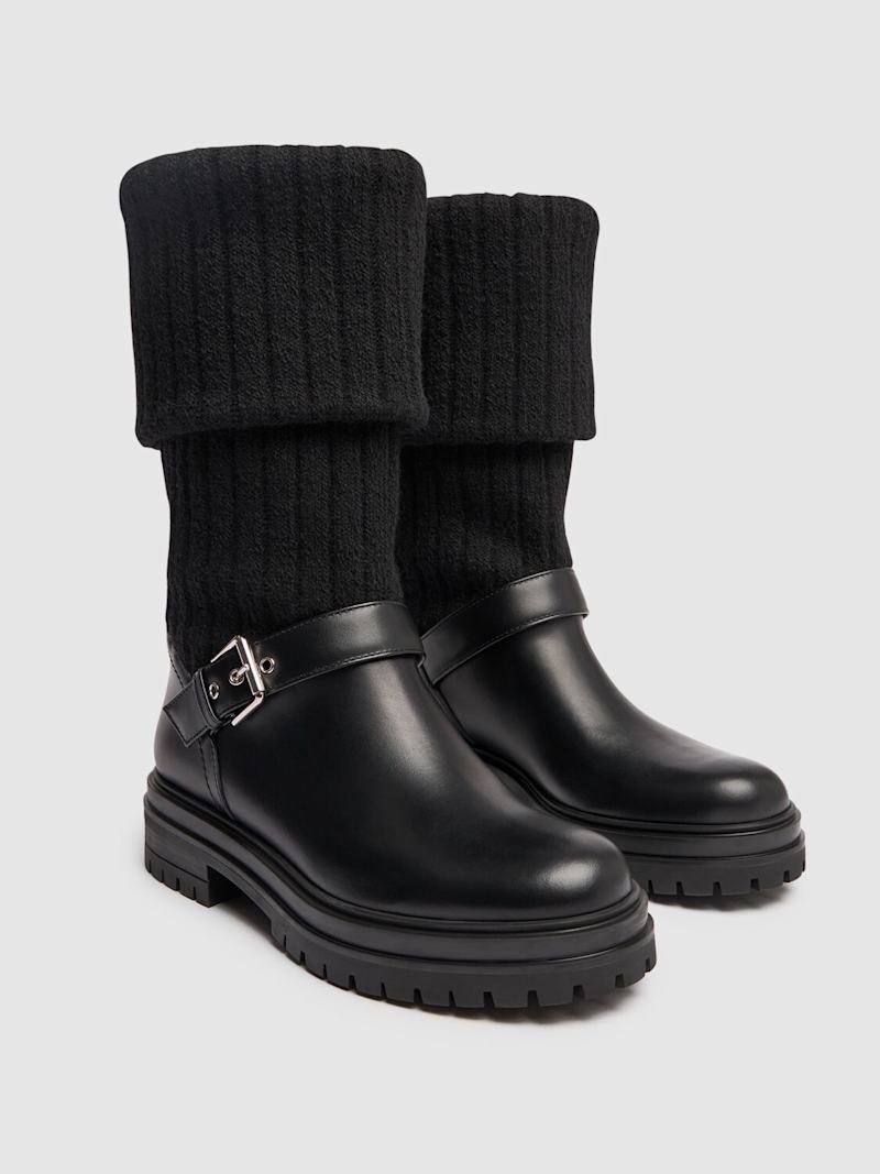 20mm Knit & leather biker boots - 2