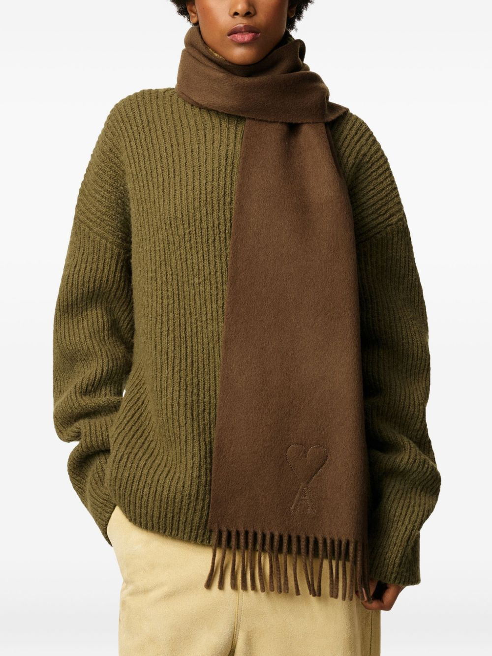 embossed Ami De Coeur fringed scarf - 4