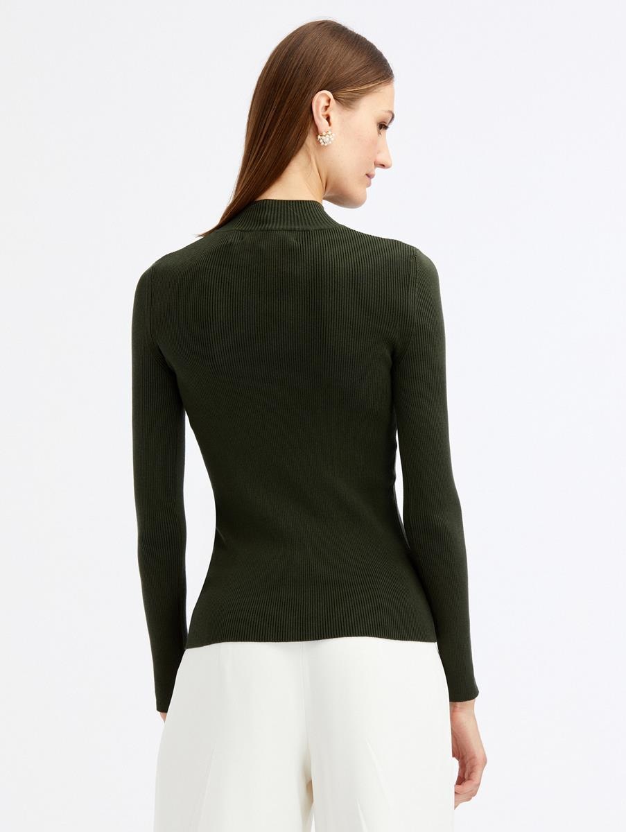 LONG SLEEVE MOCK NECK RIBBED PULLOVER - 3