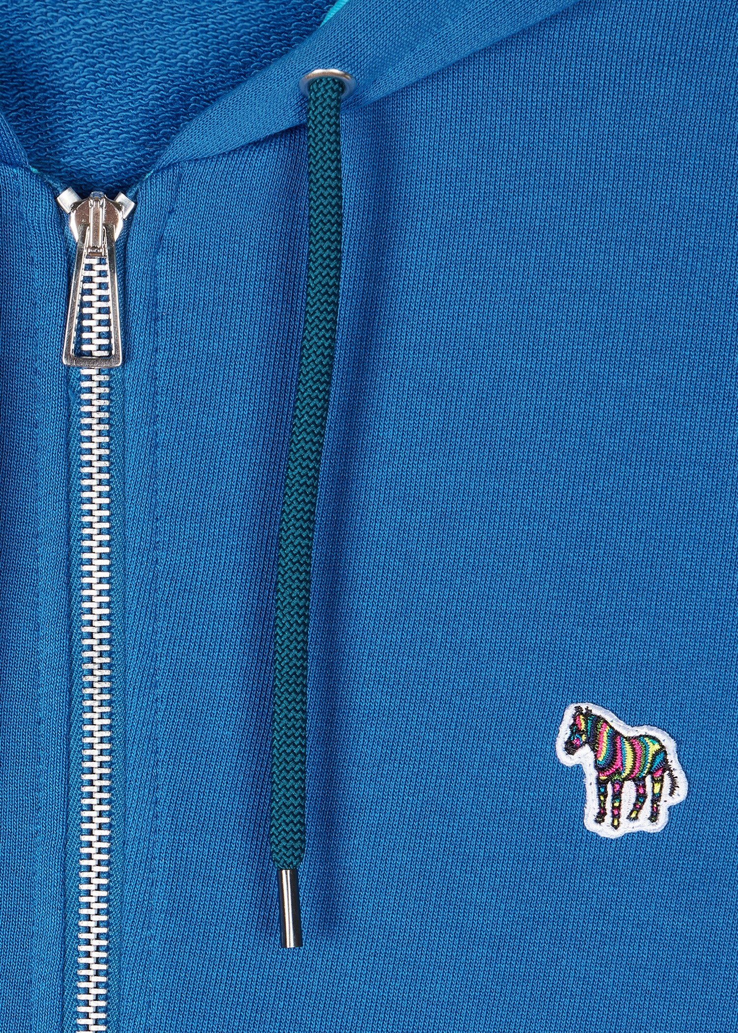 Ocean Blue Cotton Zip-Front Zebra Logo Hoodie - 2